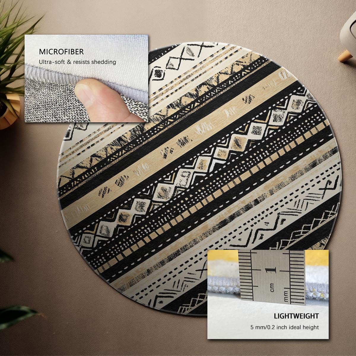 Tappeti Boho Retro Textured Circle Area Tappeto Azteco Tappeto Circolare Distressed Lavabile Senza Spargimento Zerbino Per Camera Da Letto Lavanderia Cucina 80cm