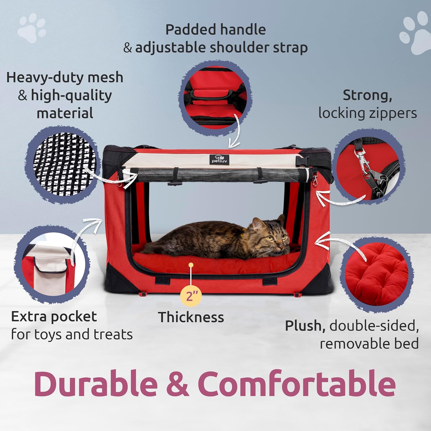 Medium Red Soft-Sided Pet Carrier with Mesh Windows