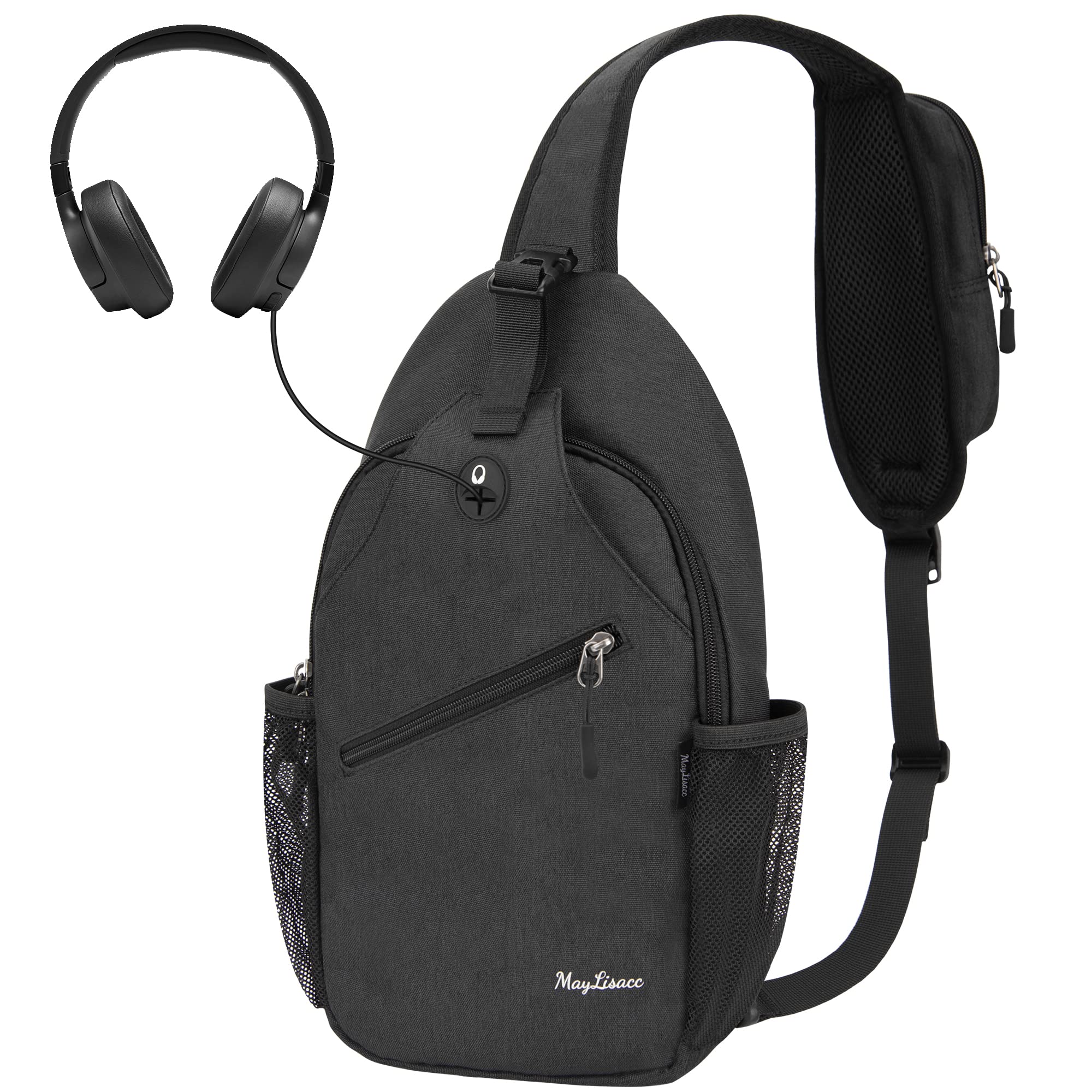 MaylisaccSling Backpack, Shoulder Cross Body Bag for Men Women, Casual Daypack, Chest Bag for Outdoor Travelling, Black, One Size, Unsex