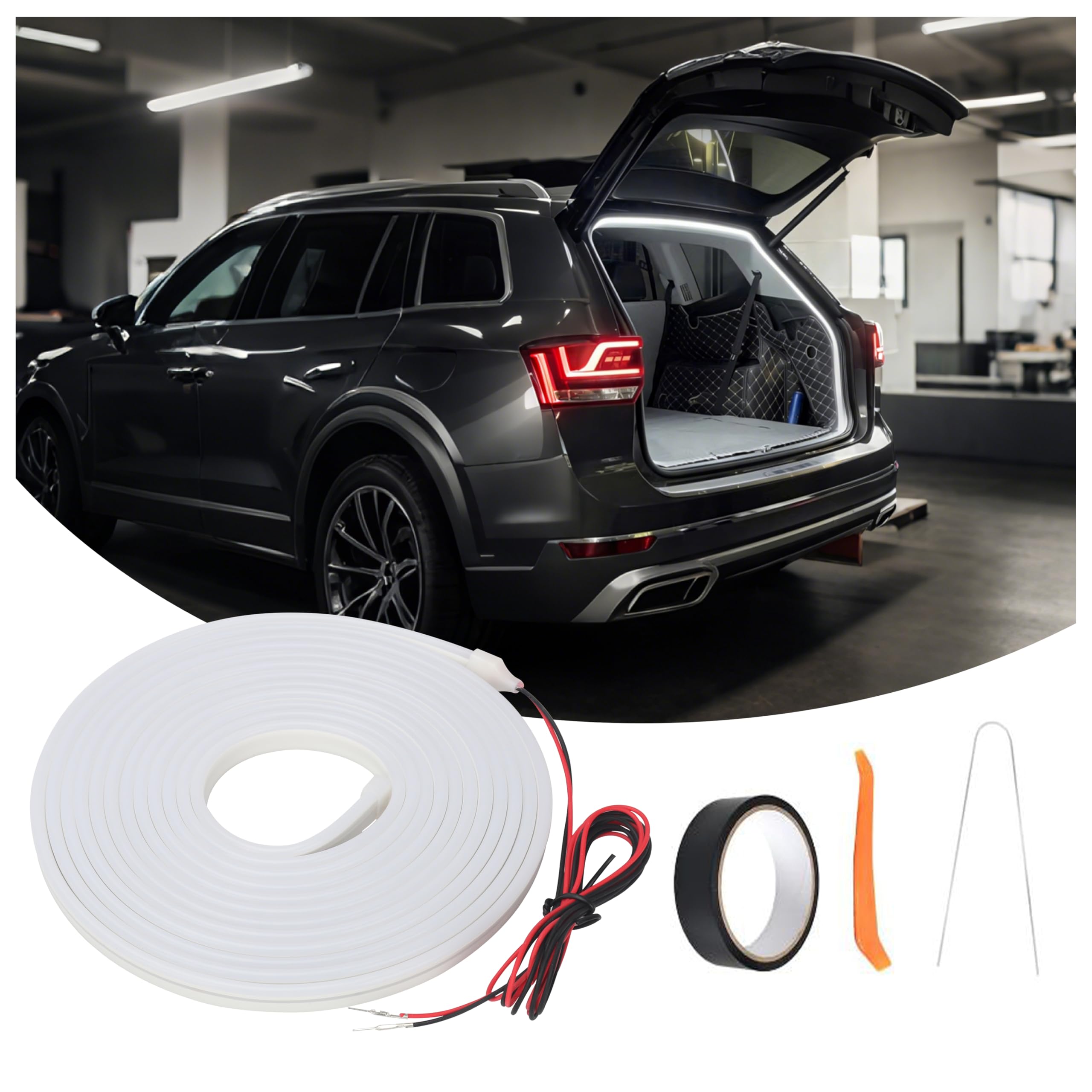 Auto Kofferraumbeleuchtung Led,Dynamische Fließender Kofferraum-lichtstreife, 4 M wasserdichte, hochtemperaturbeständige Flexible Led Kofferraum Lichtstreifen Auto, Pickups,Weißes Licht
