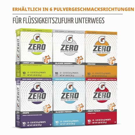 Gatorade G Zero Powder Fruit Punch Variety Pack 0.10oz Individual Packets (50 Pack)
