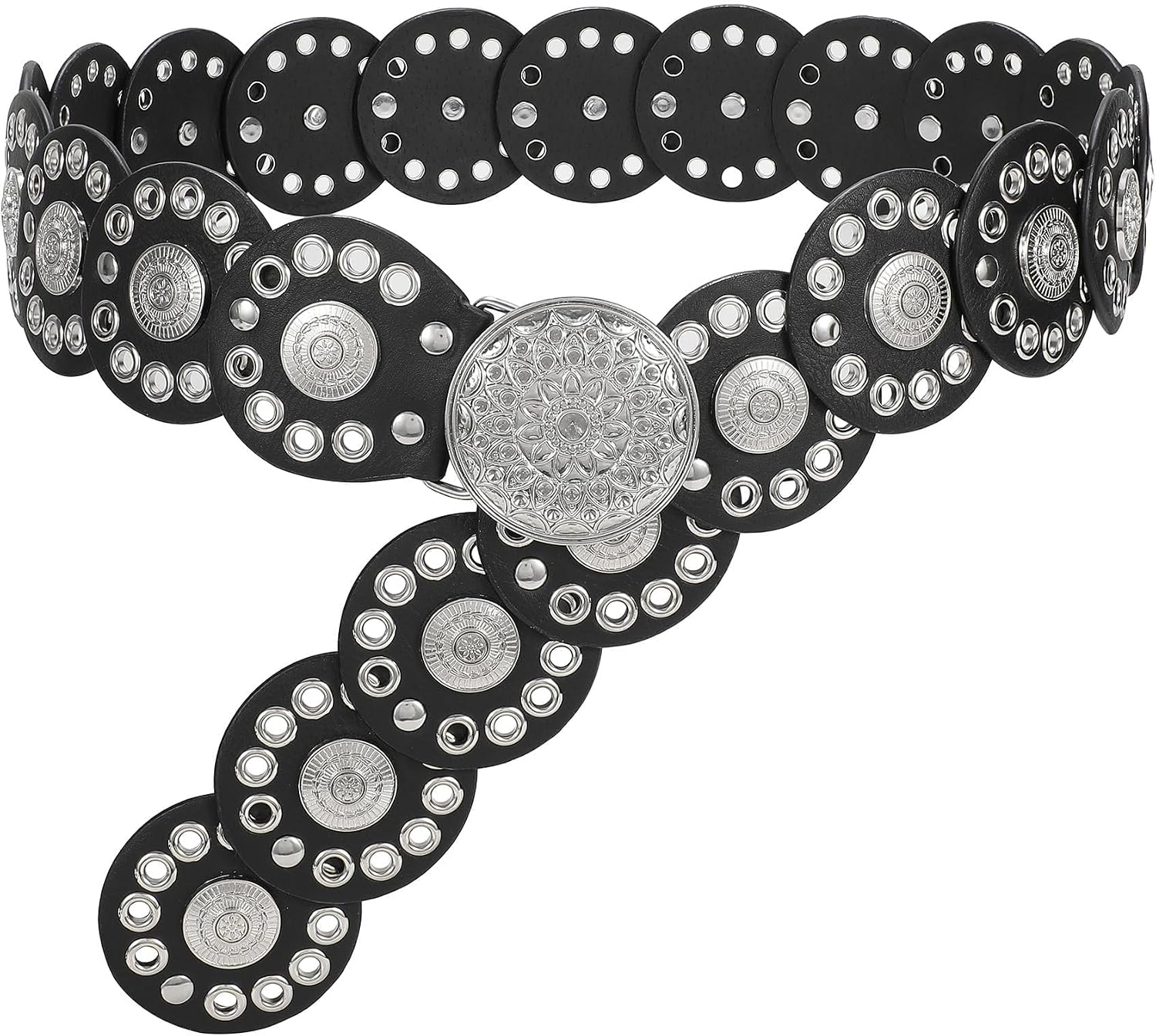WHIPPY Western Belts for Women Vintage Disc Waist Belts Concho Leather Belts Boho Waist Belt for Dress Jeans