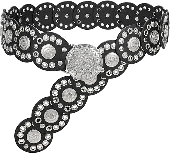 WHIPPY Western Belts for Women Vintage Disc Waist Belts Concho Leather Belts Boho Waist Belt for Dress Jeans