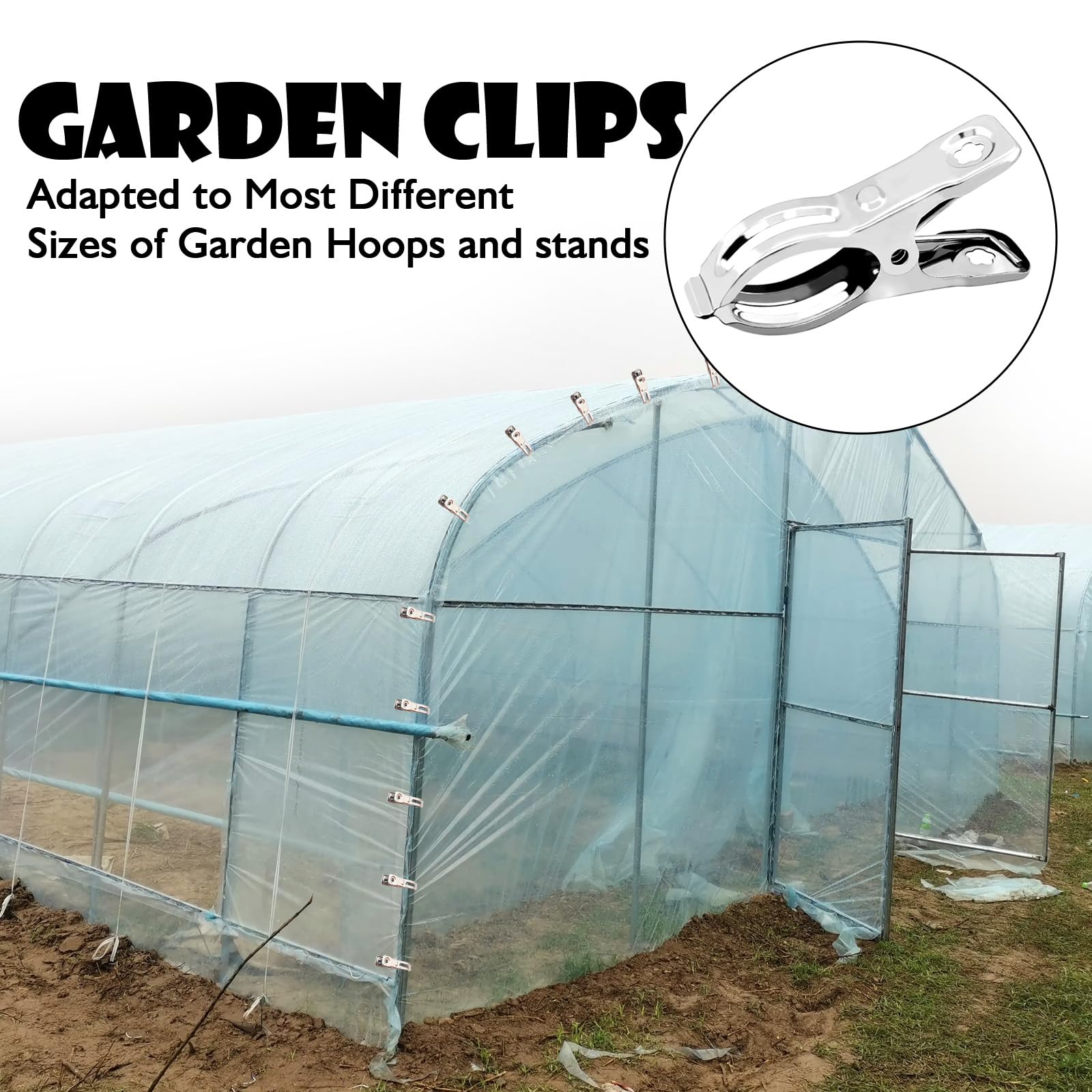 BESTEEL 240 clips de jardín mejorados, abrazaderas de invernadero, 100% acero inoxidable, clips Greenhuose resistentes para red, fuerte agarre para sujetar tela de sombra o cubierta de plantas en aros