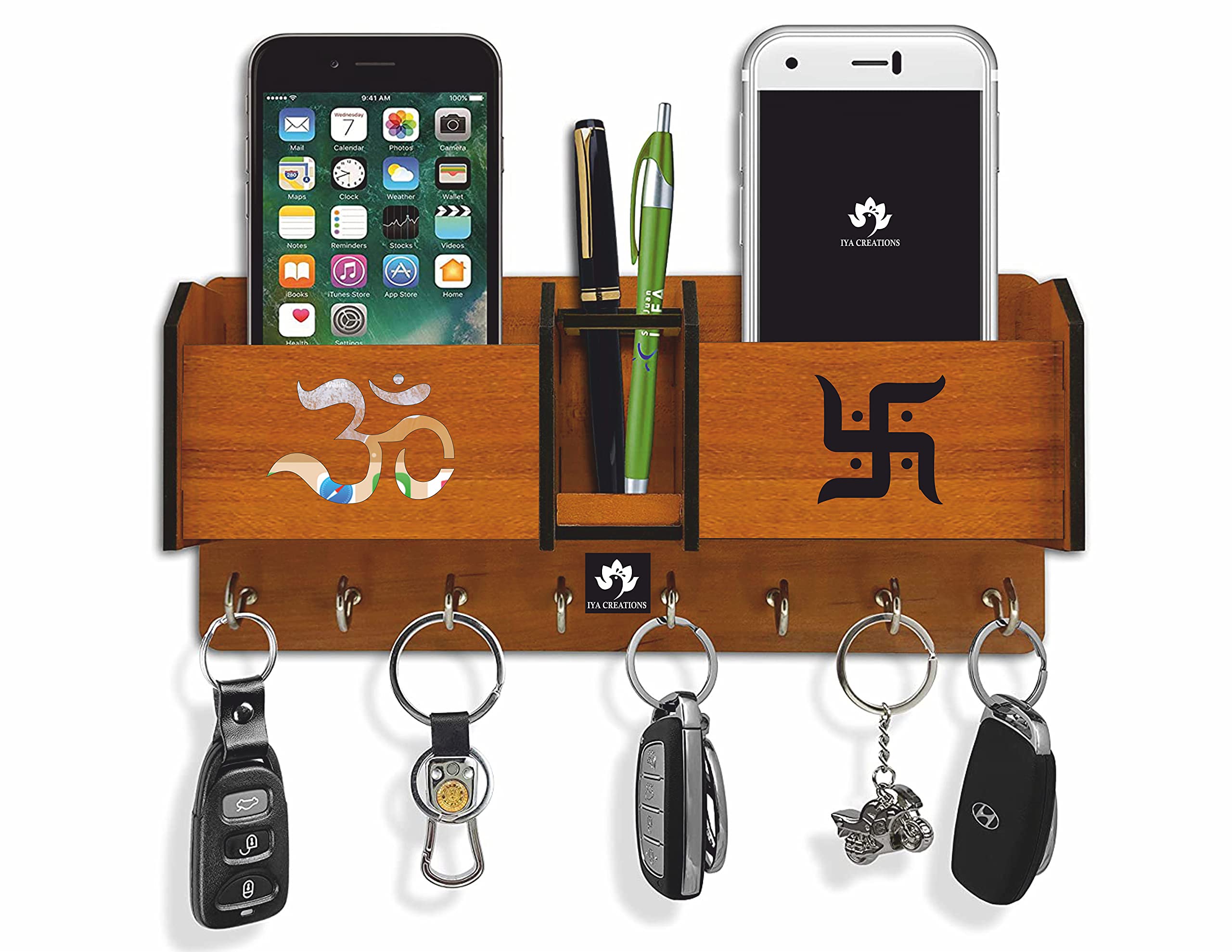 Wooden Pen & Key Holder - 8 Hooks, Stylish Storage -9