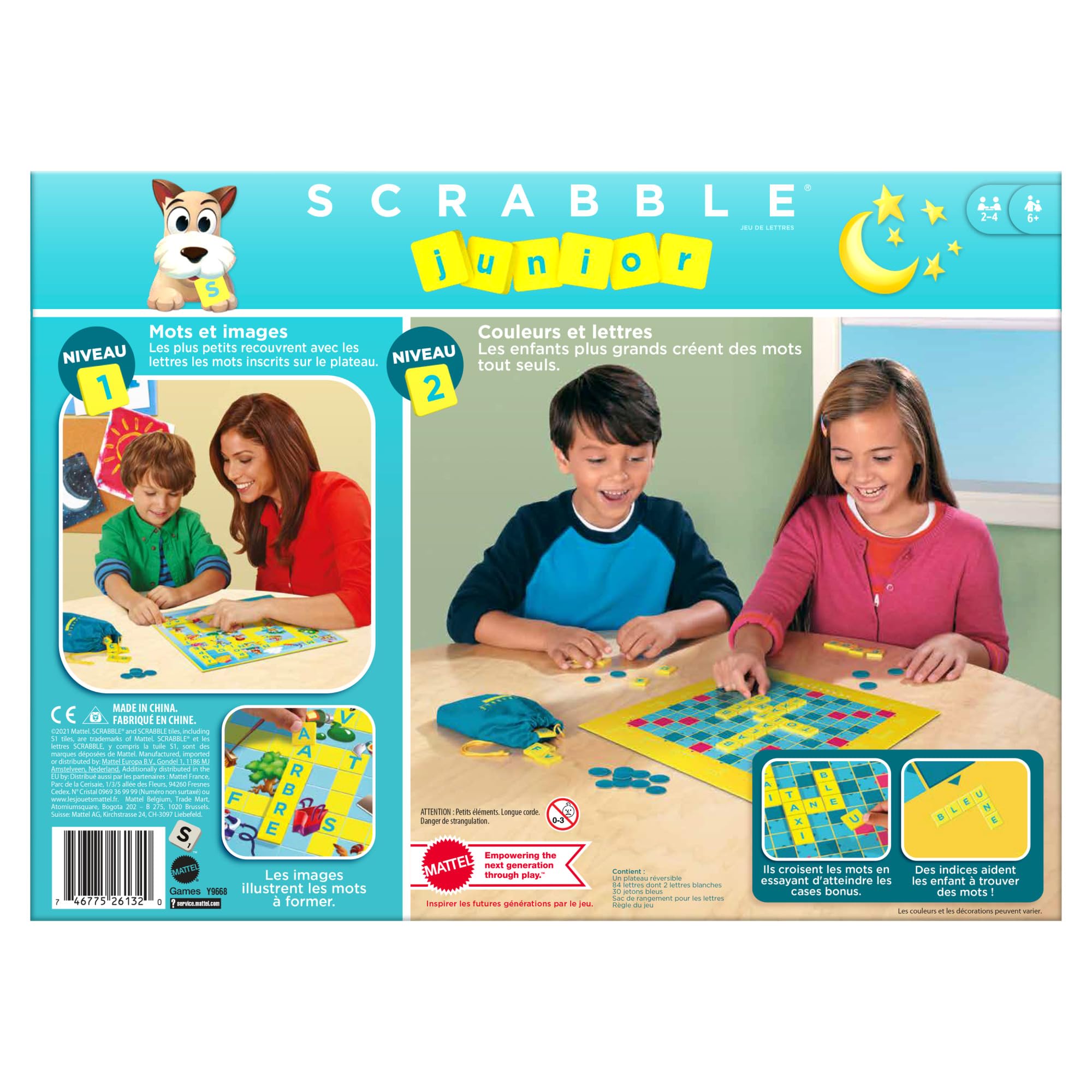Mattel Games Scrabble Junior, Jeu de Société pour Enfant, dès 6 Ans, Jeu de Société Enfants avec de Lettres, Jeux Enfants dès 6 Ans, Version Française, Y9668