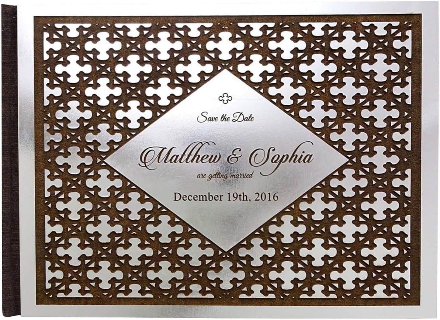 Rustic Wedding Wood Engraved Bride & Groom Advice Guestbook Personalized Guest Book - 50 Pages