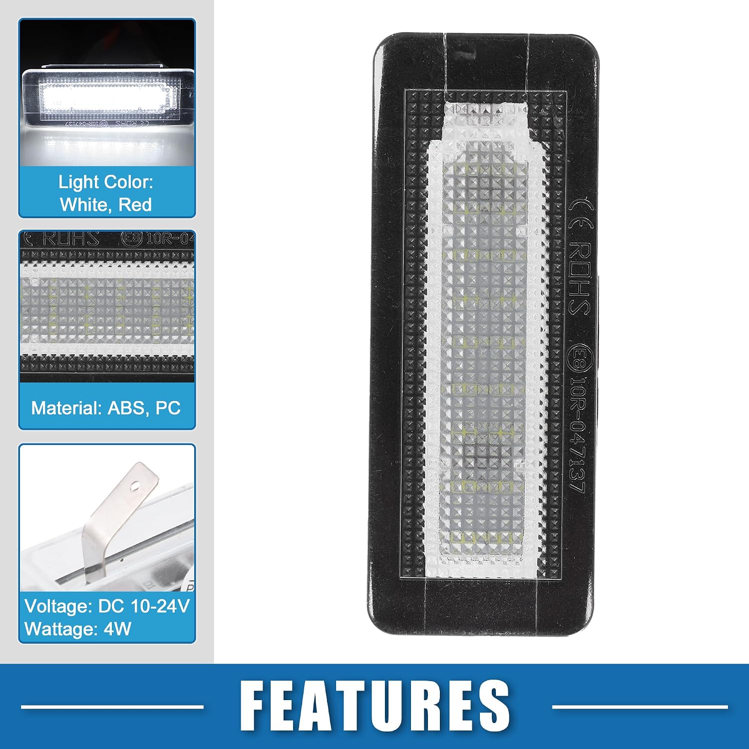 Car 6000K White LED License Plate Light Assembly 4518200256 4014SMD for Smart Fortwo W451 2007-2015 ABS Clear (Set of 2) image 3