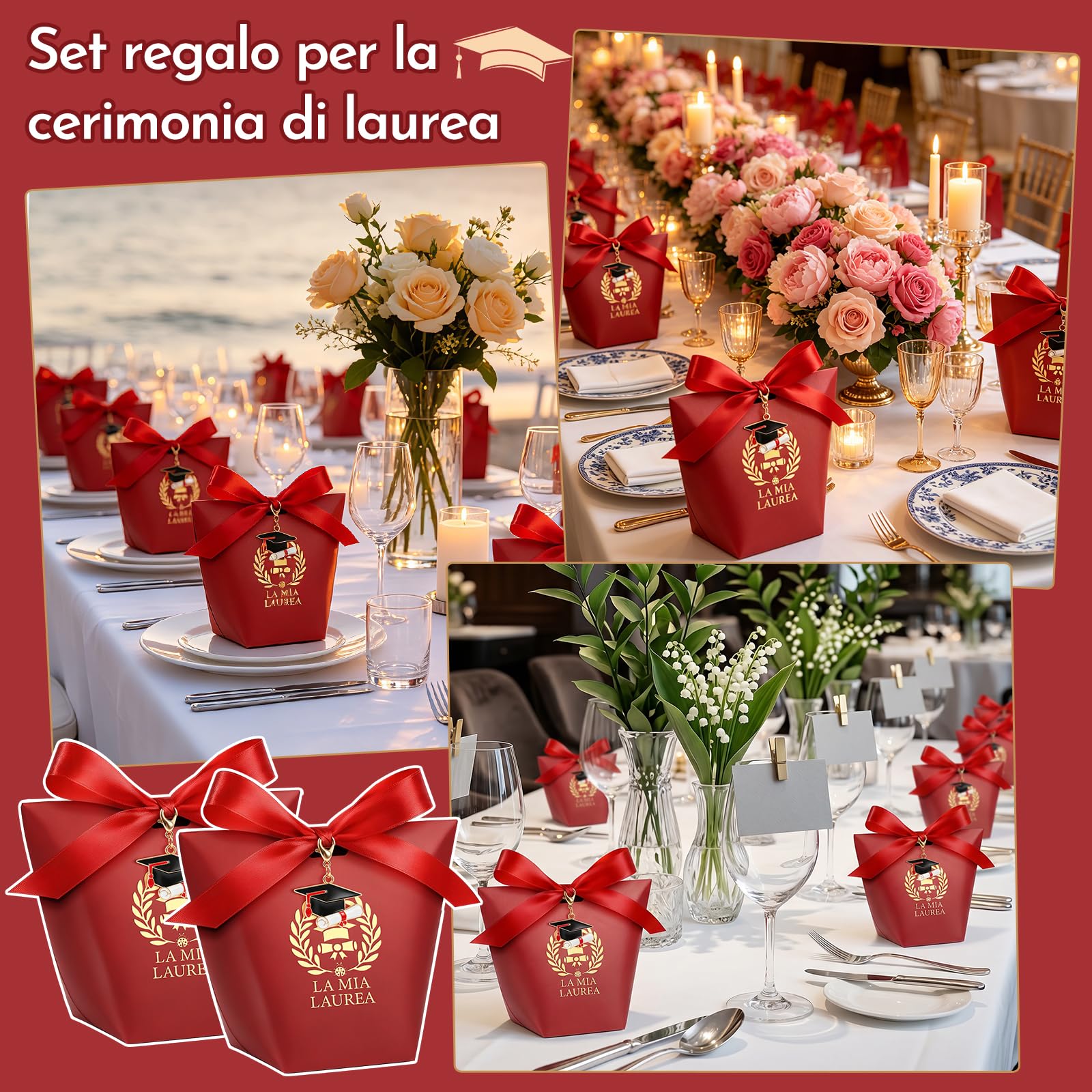 50 Set Scatoline Portaconfetti Laurea, Scatoline portaconfetti per laurea,Sacchettini per Caramelle Gioielli Regalo,per Festa Lauree Congratulazioni Confetti Regal (Rosso)