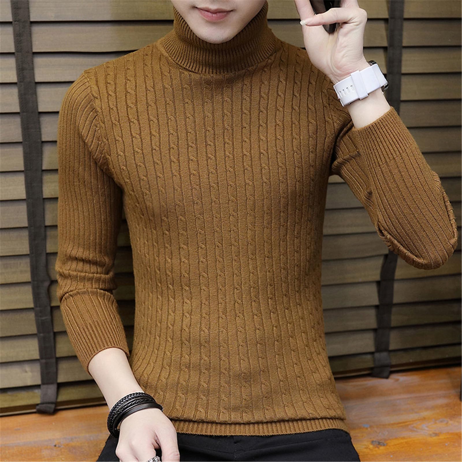 Felpa Uomo Maglione A Collo Alto da Cardigan in Maglia Trecce alla Moda Autunno E Inverno