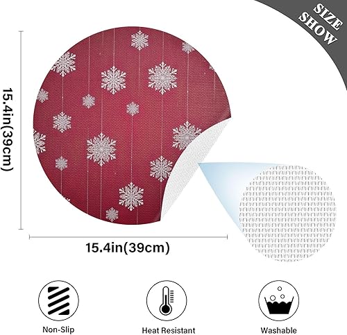 Miniatura 4 de White Snowflakes Red Christmas Round Placemat, Non Slip Dining Table Heat Protector Mats for Kitchen one sizex6