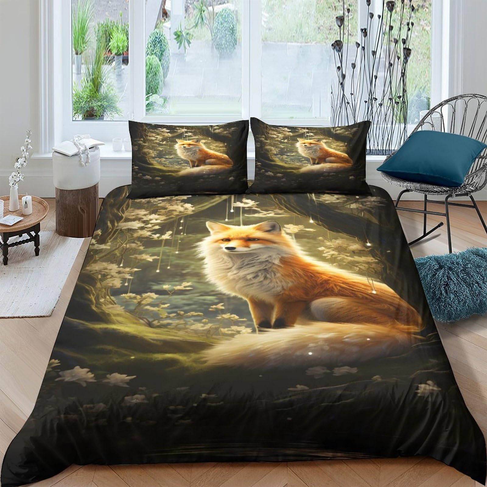 Ctjqhvkz Style-5 3D Printed Forest Fox Fitted Sheet Microfiber Soft Brown Woodland Animal Bed Cover For Bedroom Dorm Decor Single（135X200cm）
