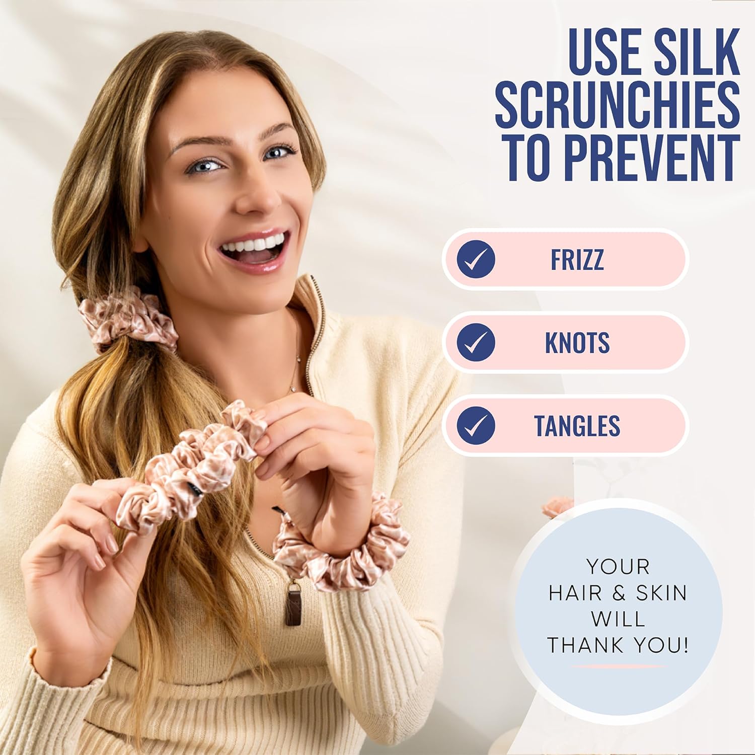 Blissy Silk Scrunchies (3 Pack) - 100% Pure Mulberry Silk - 22 Momme 6A High-Grade Fibers Scrunchie for Straight & Curly Hair (Nicole Miller - Mauve Cheetah, Regular)