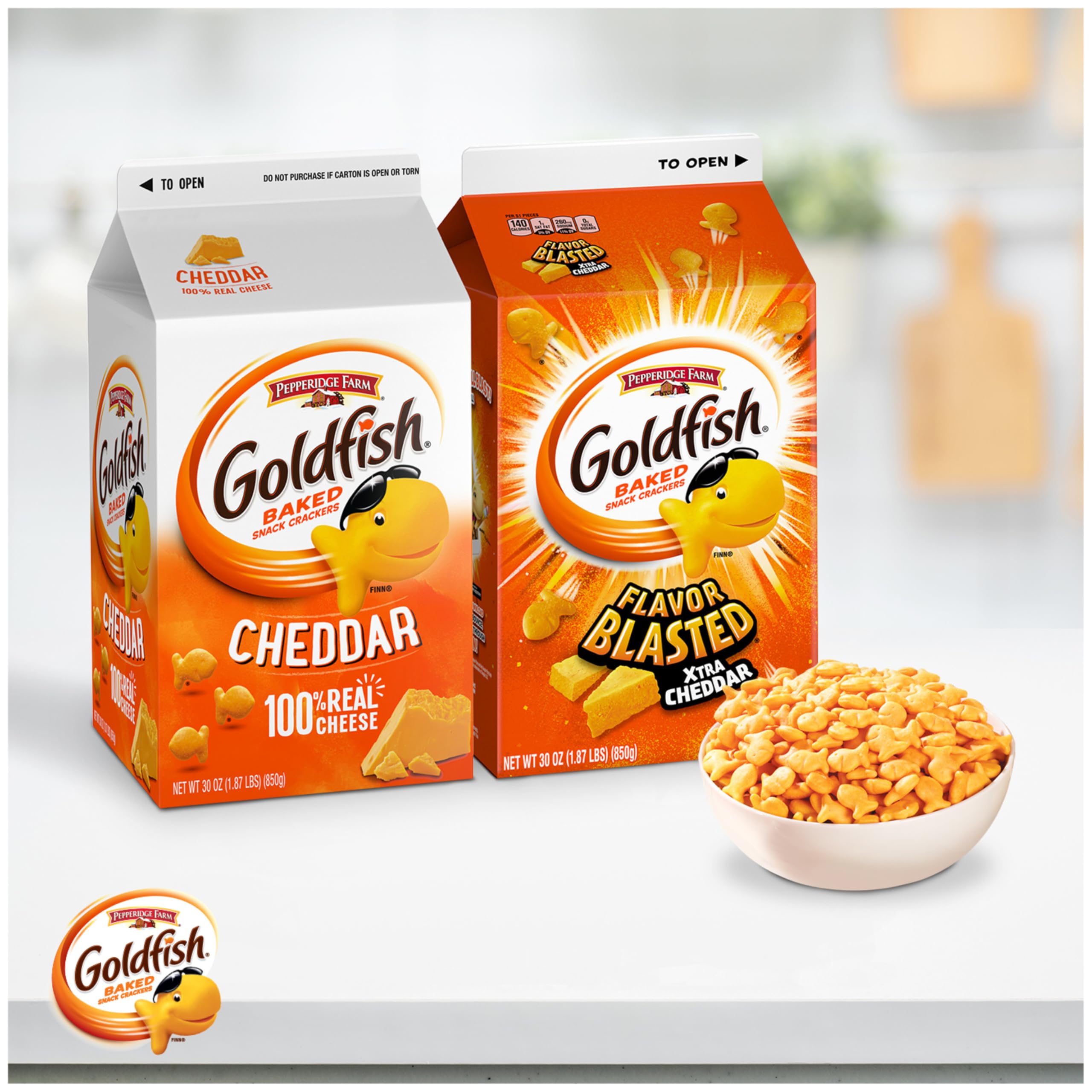 Goldfish Cheddar Cracker and Flavor Blasted Xtra Cheddar Crackers, Snack Crackers, 30 oz Cartons, 2 CT box