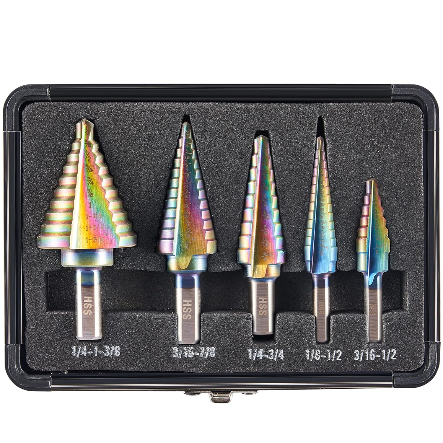 Anfrere Rainbow Unibit Set, HSS Step Drill Bit for Metal, 50 Sizes from