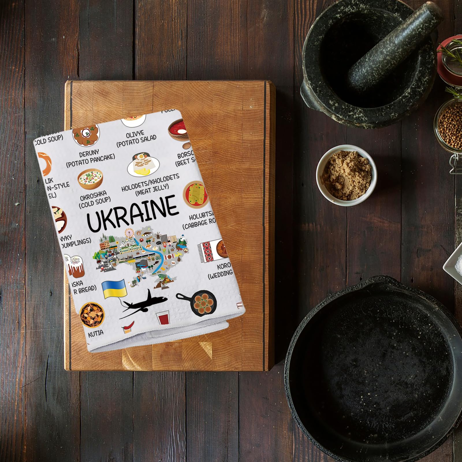 Ukraine Country Map Europe Cuisine Lover Kitchen Towel Mom Dad BFF Ukrainian Food Cooking Travel Dish Towel Gift (Ukraine)