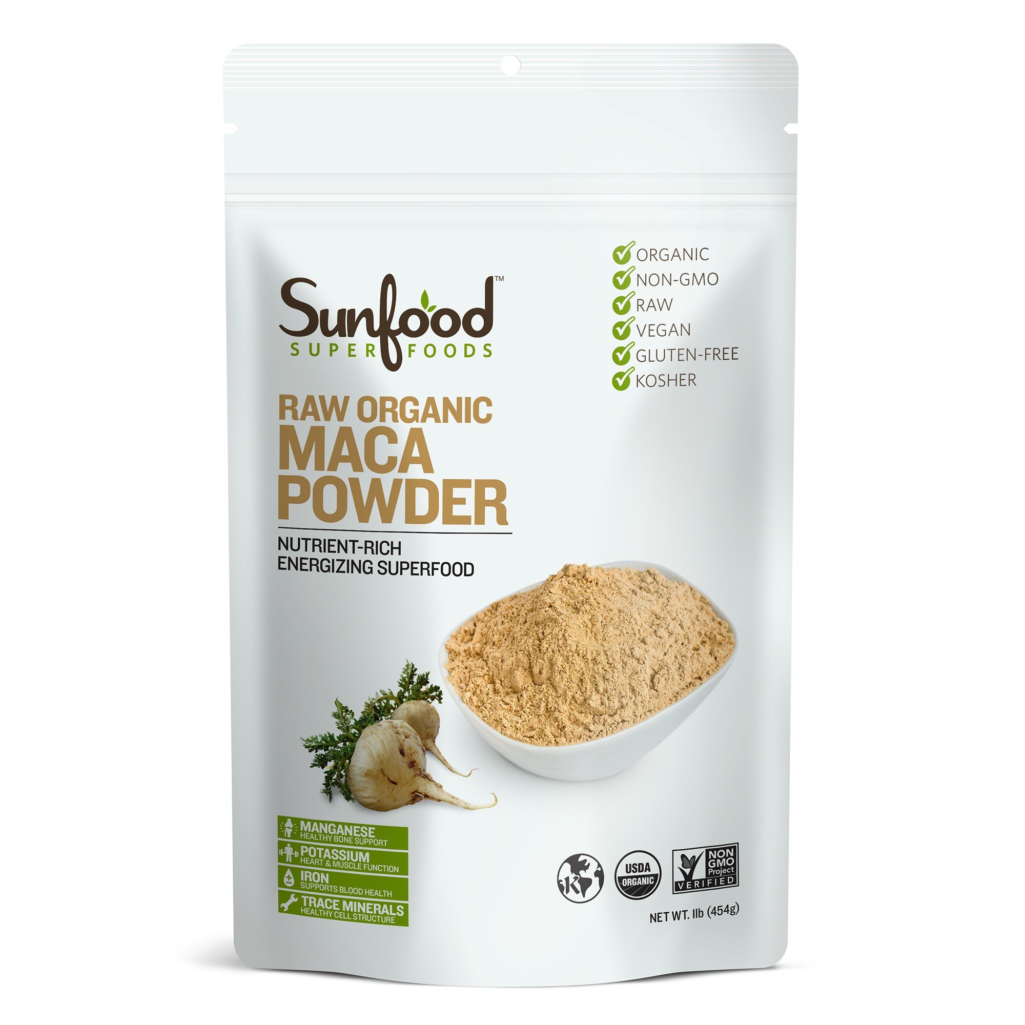 Sunfood Superfoods Maca Root Powder, Organic, Raw for Men & Women. from Peru. 100% Pure: No Additives, Fillers or Preservatives. 16 oz Bag (1 LB)