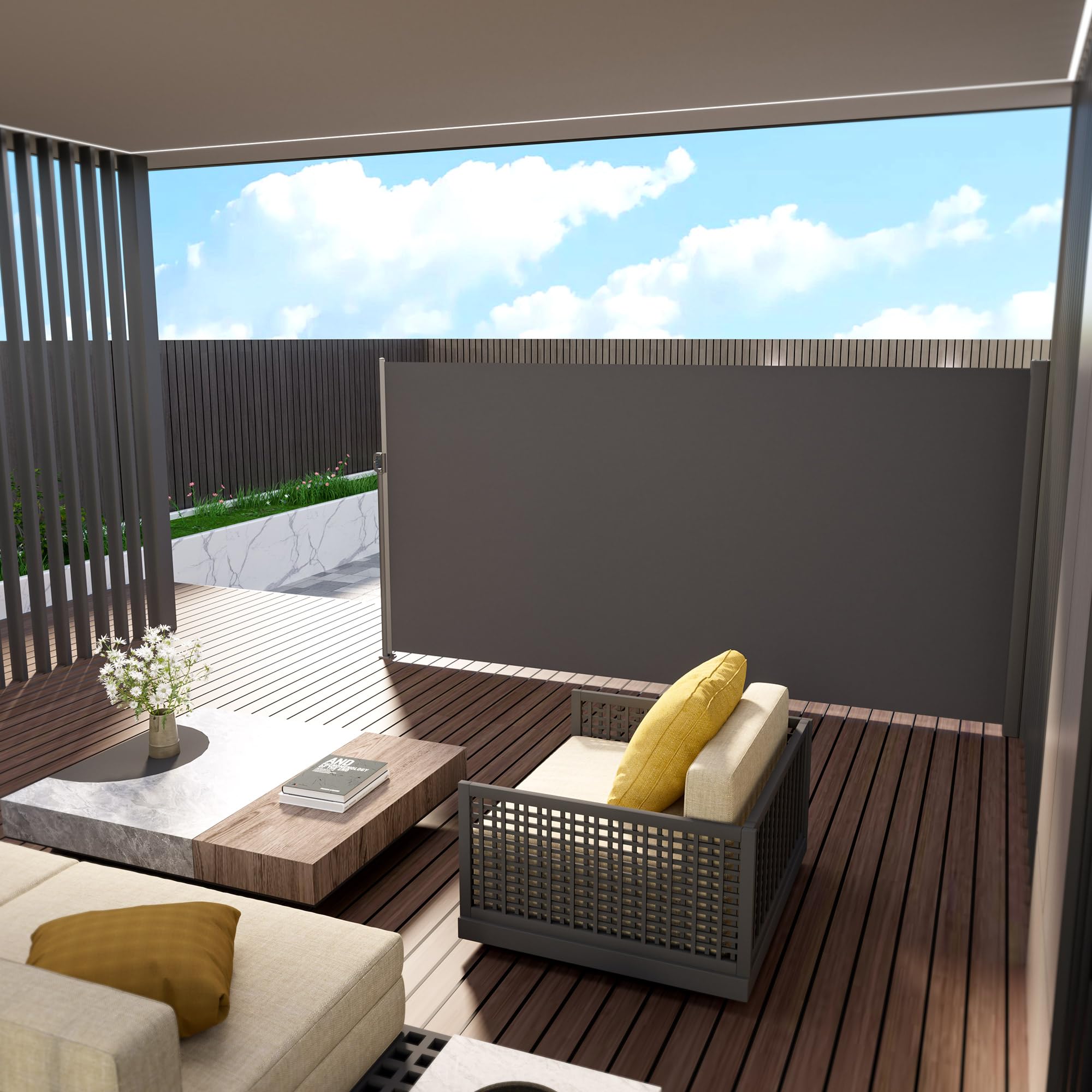 HOMEDEMO Alu-Seitenmarkise ausziehbar, 180x400+20 cm Anthrazit, Sichtschutz Sonnenschutz Markise, Windschutz Wasserdicht Seitenzugmarkise, Seitenrollo für Balkon, Terrasse, Garten