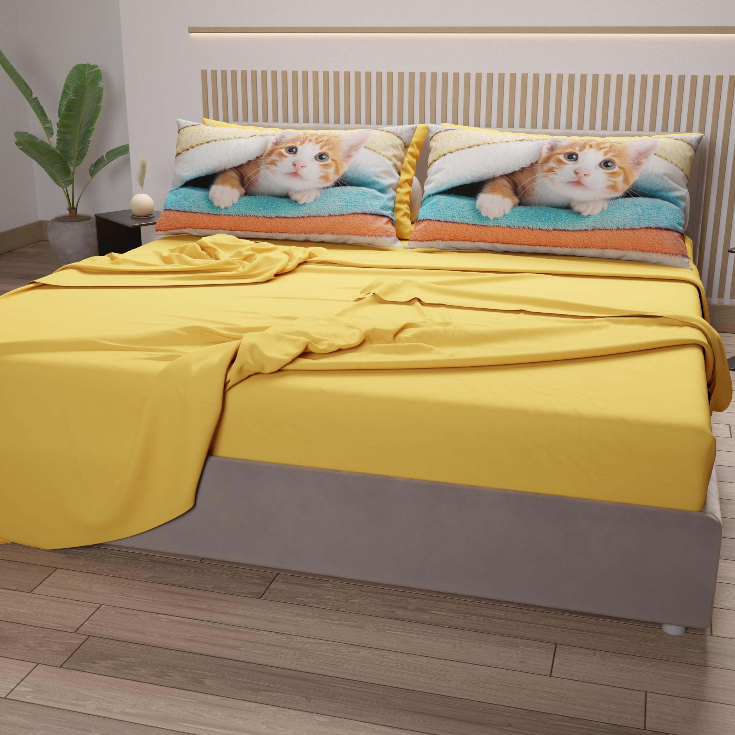 PETTI Artigiani Italiani, Bed Linen Animals with Cats in Cotton with Pillowcases in Digital Print, Pizza and Half Sheet - Image 3