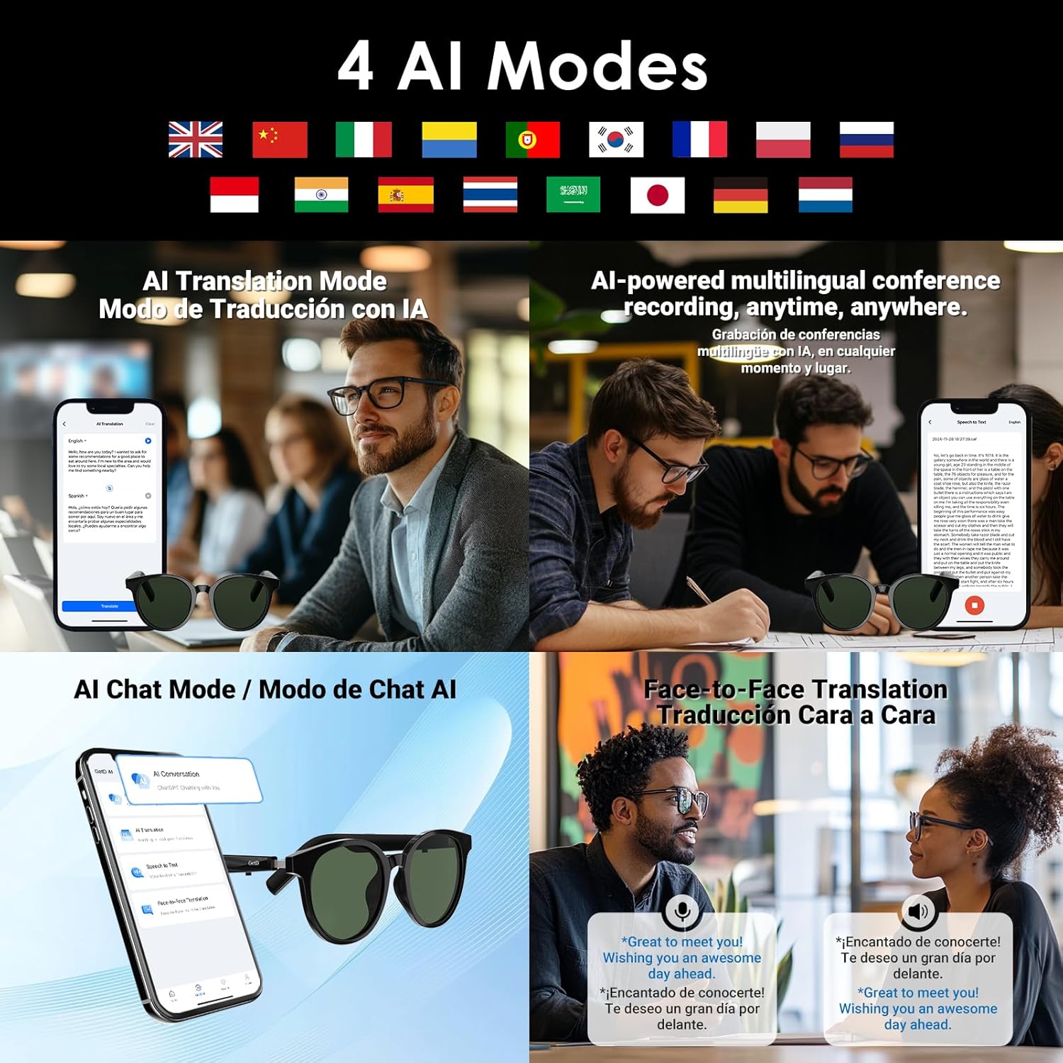 GetD Smart Sunglasses, Round Polarized Lens Bluetooth Glasses for Women and Men with Speaker, Music Glasses AI Translator, 11H Battery Life, Voice Control, Smart Eyewear for Travel Driving Meeting