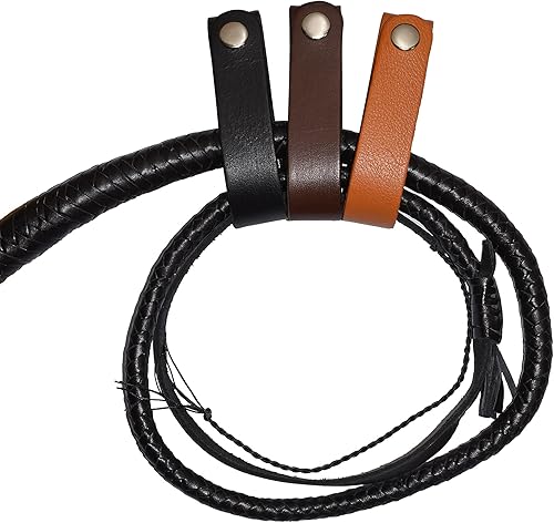 Miniatura 7 de Funda de látigo de cuero auténtico, color tostado, hecho a mano, soporte para látigos y cultivos de equitación (TAN)