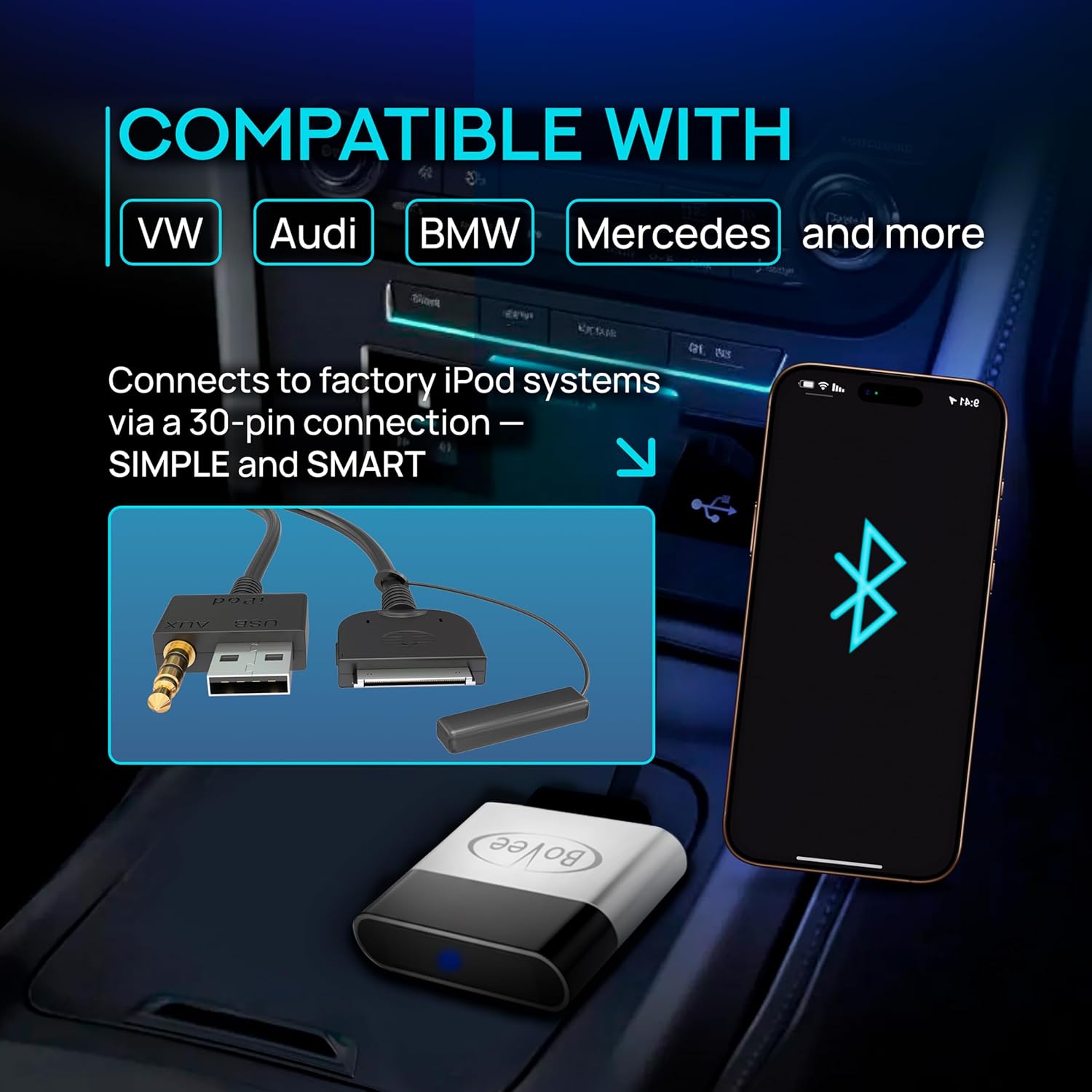 Bovee 1000 - Wireless Music Interface Adaptor Compatible with Audi, Mercedes, and Volkswagen car kit (AMI Adapter (for Audi/Mercedes/VW))