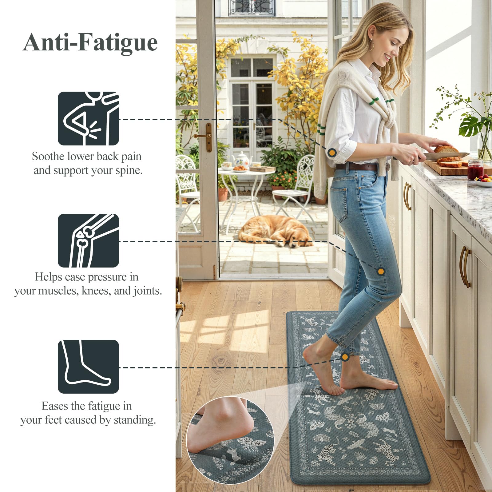 LEEVAN Set di 2 tappetini da cucina anti-fatica per pavimento della cucina, antiscivolo, imbottiti, in memory foam, impermeabili, ergonomici, per bar, ufficio, scrivania, lavanderia