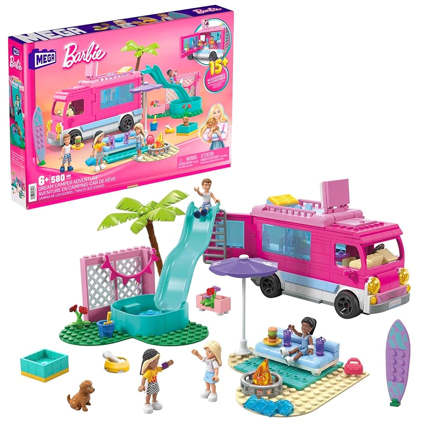 Immagine del prodotto MEGA Barbie - Camper dei Sogni, playset da costruire da 580 pezzi, include 4 mini bambole e tanti accessori, giocattolo per bambini, 6+ anni, HPN80