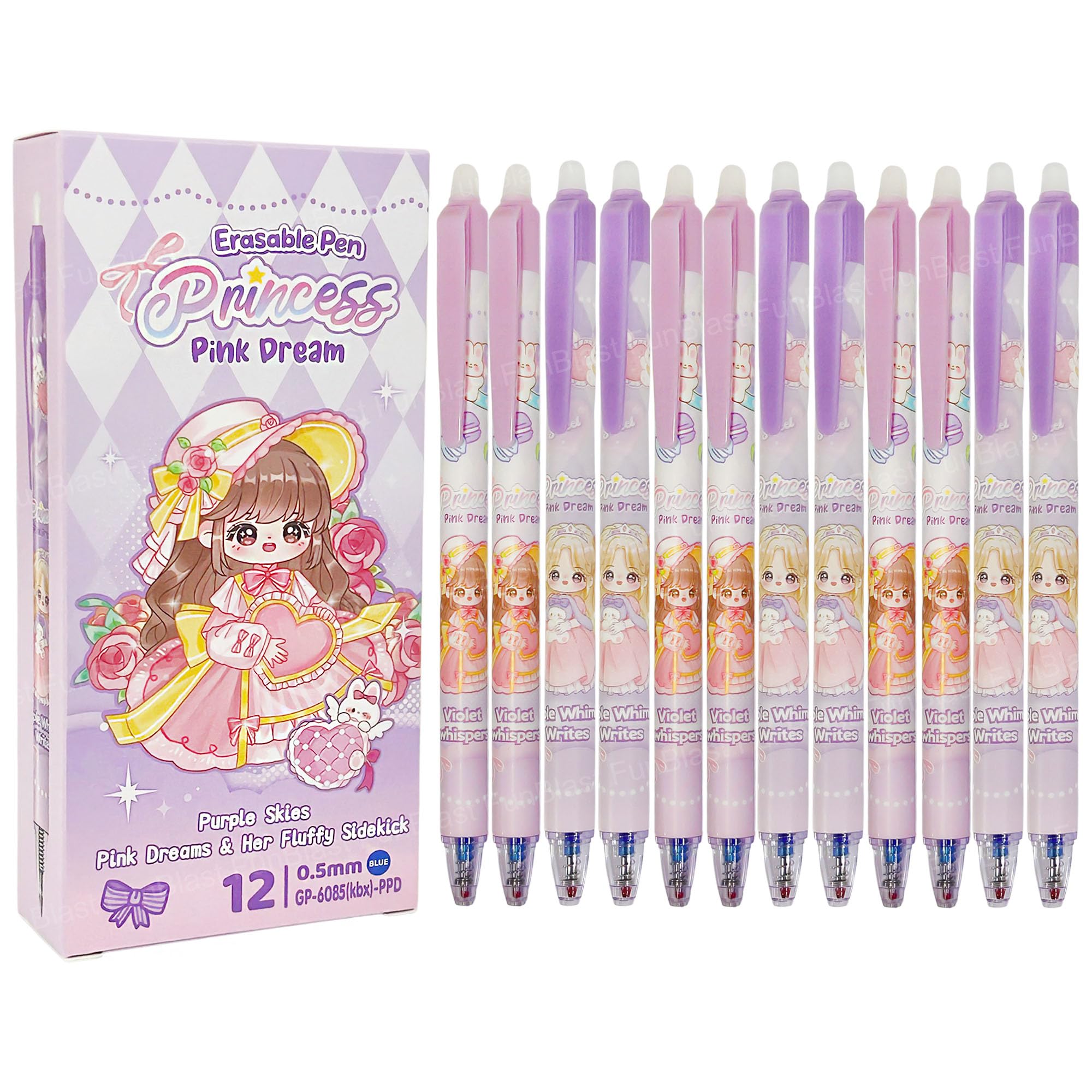 FunBlast Erasable Gel Pens – Princess Pink Dream 12 Pcs of Gel Pen with Magic Eraser, Kawaii Gel Pens, Lightweight Gel Pen with Comfortable Grip, Stationery for School & Office – Blue Ink-image-36