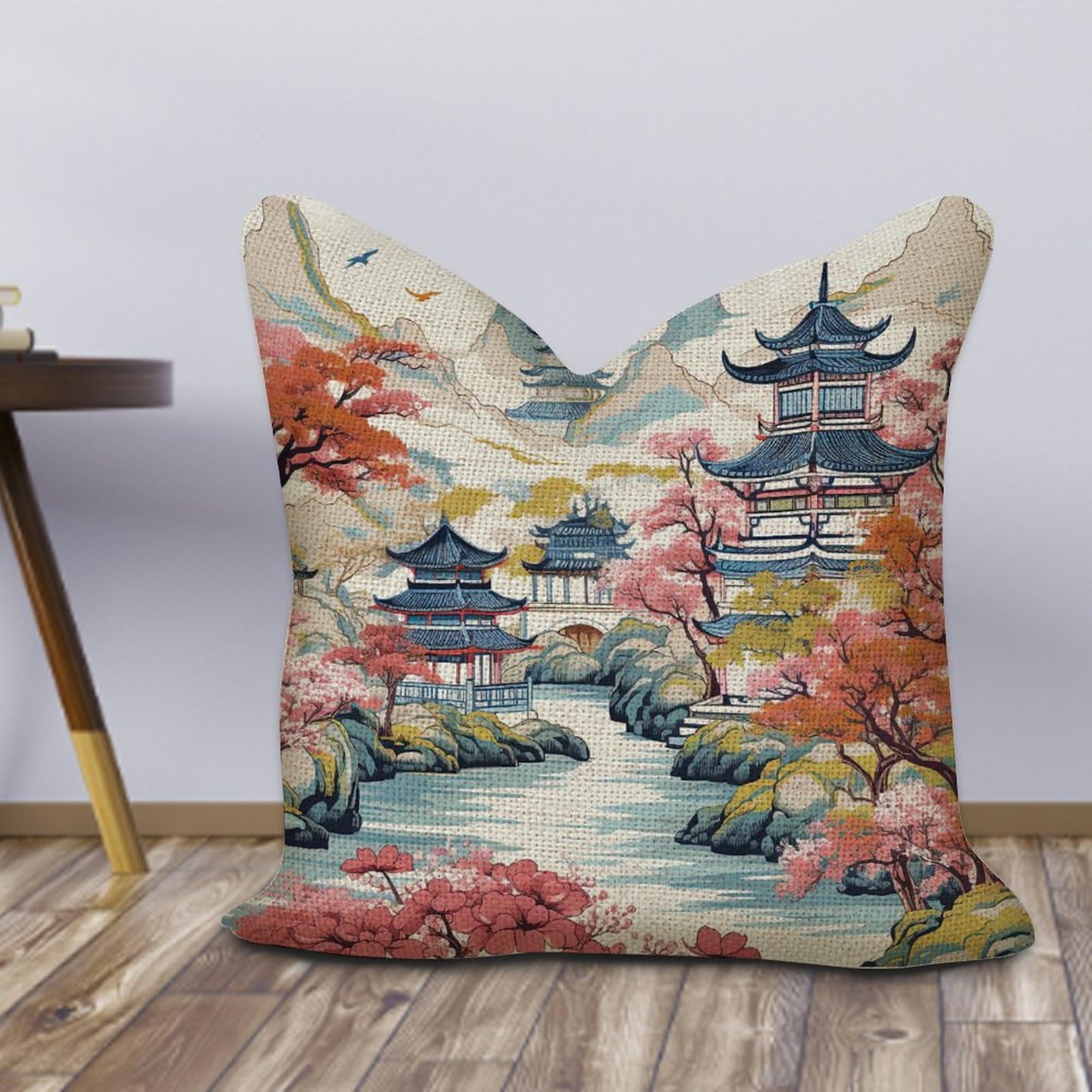 クッションカバー vintage cusion cover ,075 Amazon.com: Cheyan Chinoiserie Pagoda White Coral Blue Asian