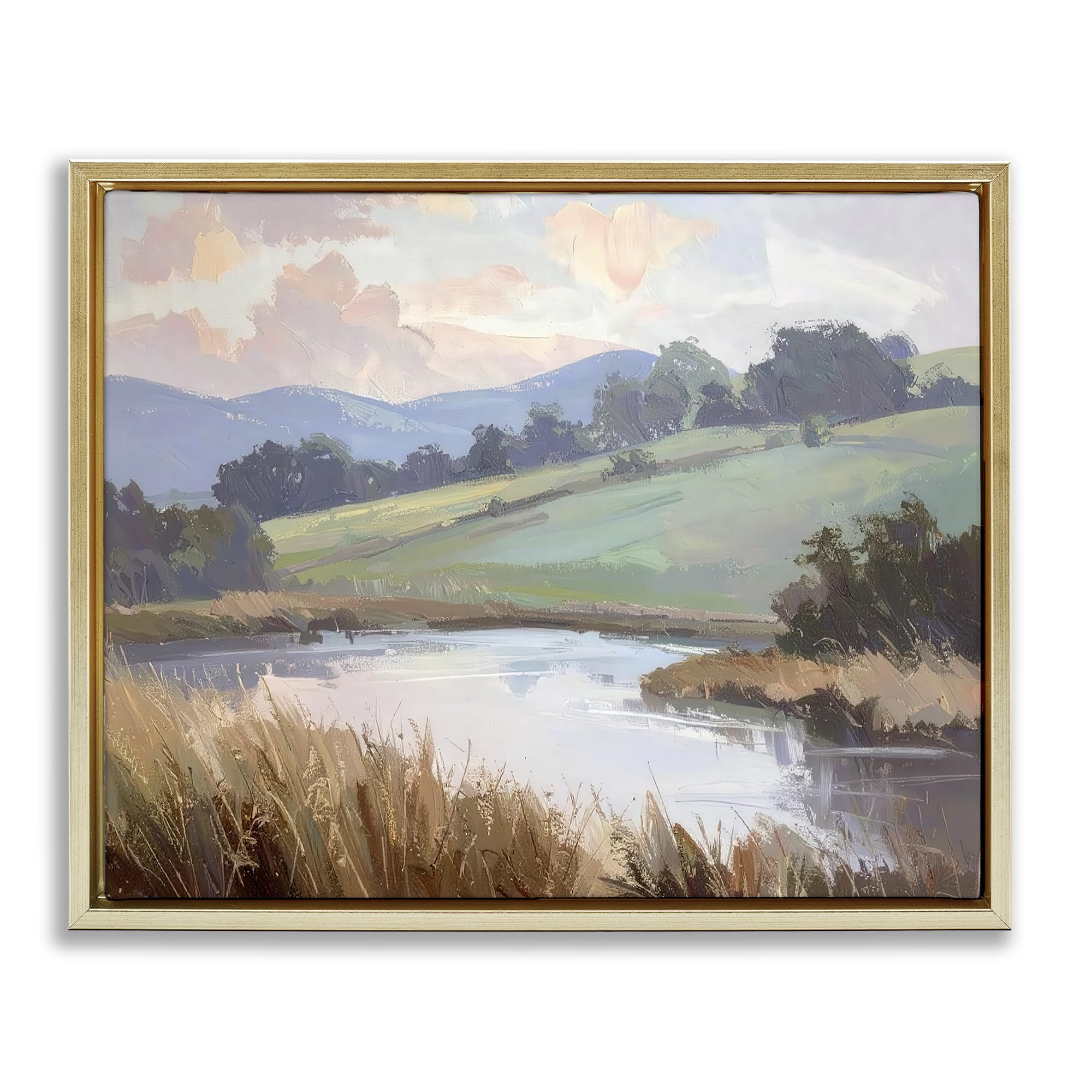 Stupell Industries 'Subtle Distant Mountains', Floating Frame Canvas Art, Gold, 31 x 25 Inches, Easy to Hang and Sturdy, Made in USA, by Alonza Saunders