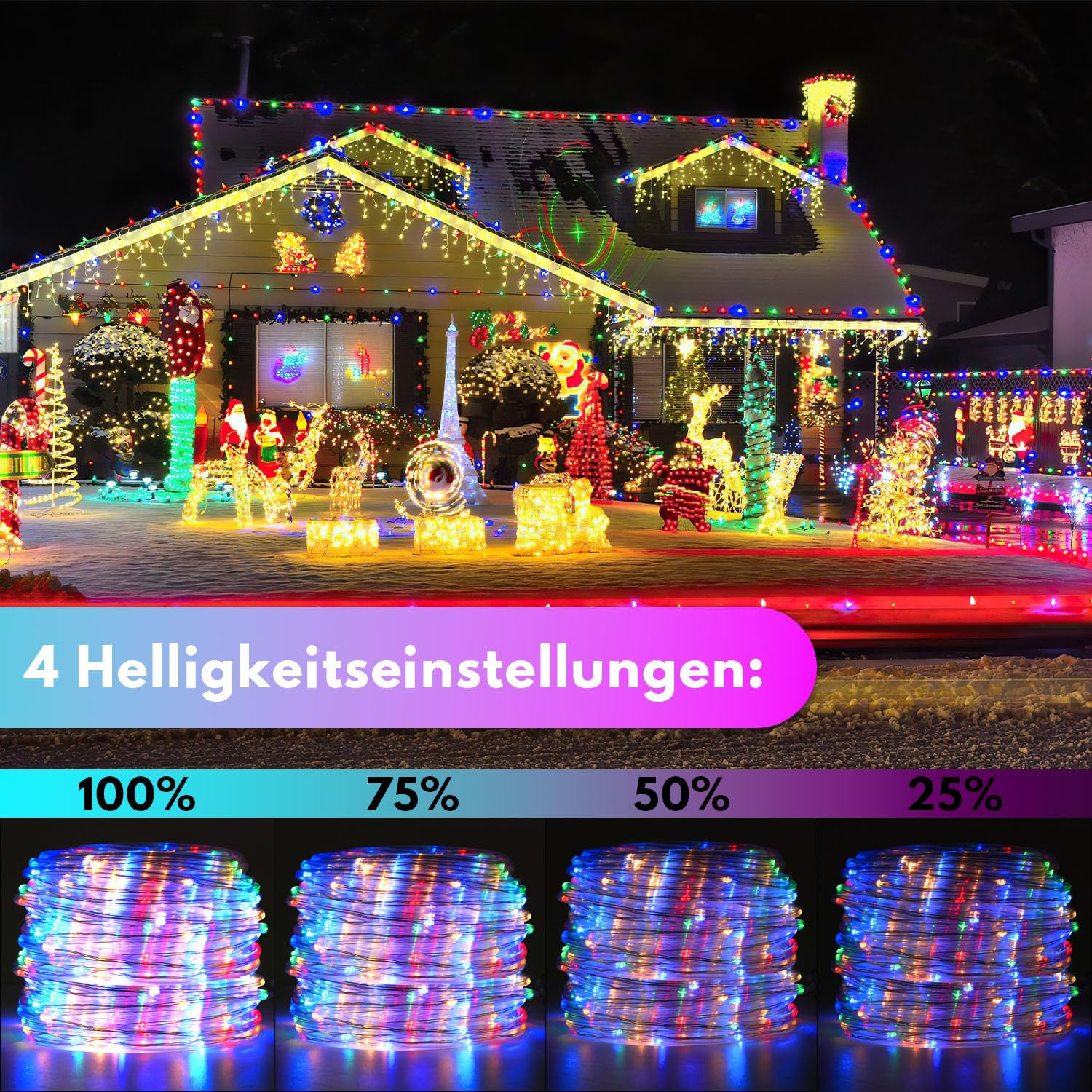 30M Lichterschlauch Aussen Bunt, LED Lichtschlauch mit Fernbedienung und Timer, 300 LEDs, IP65 wasserdicht, dimmbar, Memory-Funktion, für Garten Balkon Party Weihnachten