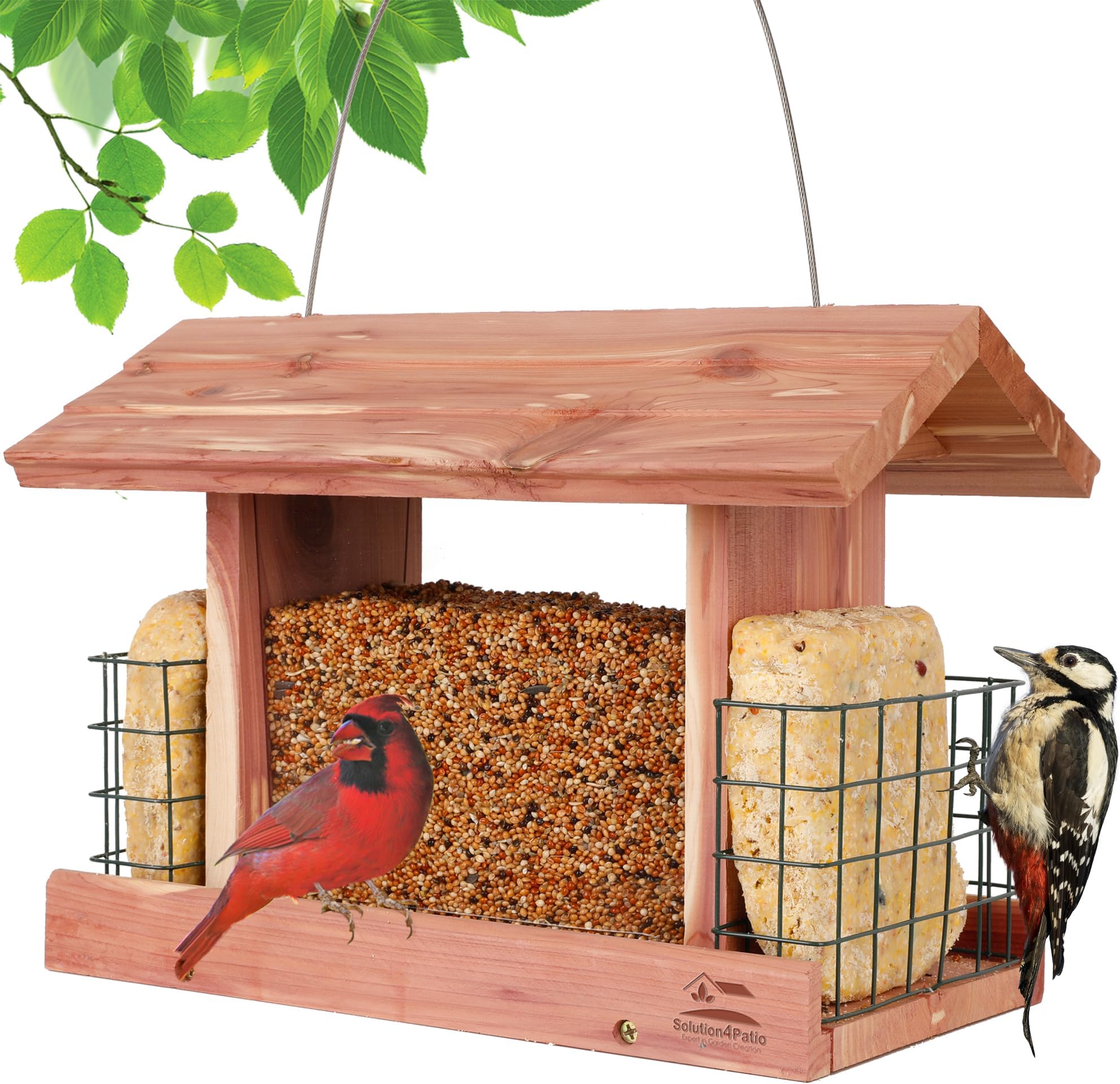 Bird Feeders for Outdoors Hanging Wooden Bird Feeder
