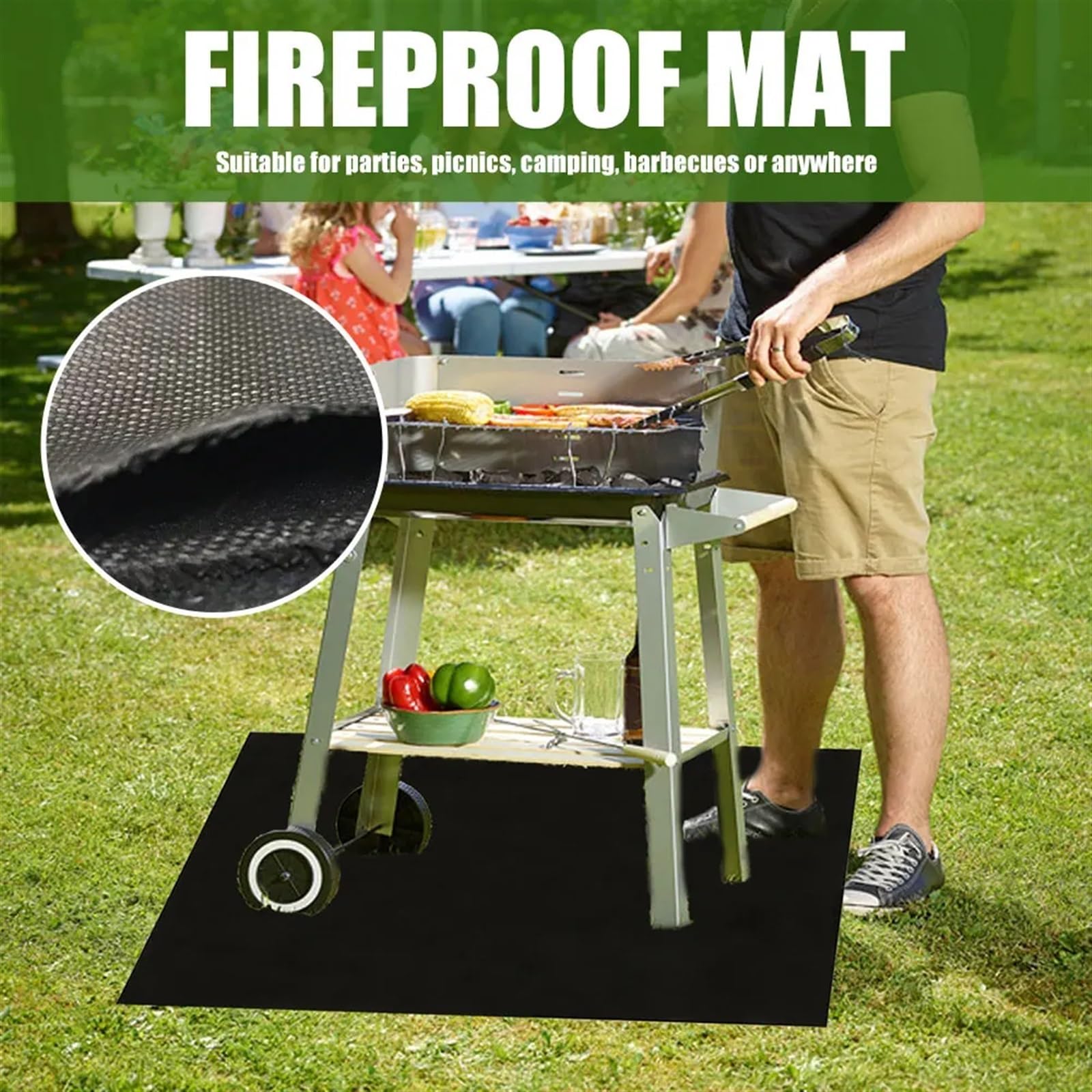 Tappetino for Barbecue ignifugo braciere for Camino Tappetino ignifugo Prato Esterno Terrazza Barbecue Tappeto ignifugo Tappetino Protettivo Resistente al Calore BBQ(M)