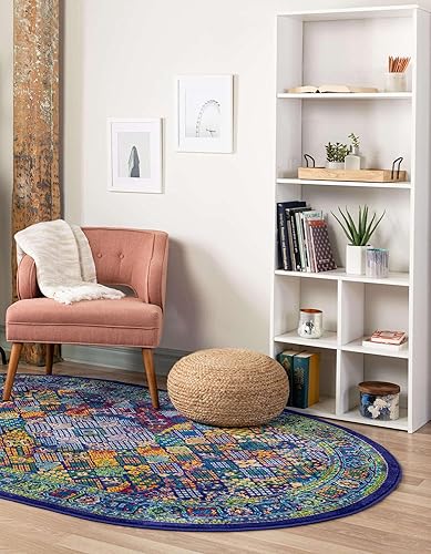 Miniatura 3 de Unique Loom Calypso Collection - Alfombra Trinidad (5 pies 3 pulgadas x 8 pies, ovalada, azul marinoverde)