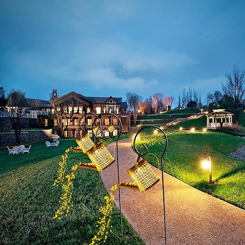 Miniatura 7 de Solar Watering Can with Lights, Small Outdoor Solar Lanterns Hanging Waterproof Garden Decor, Decorative Retro Metal Kettle Solar Light for Table