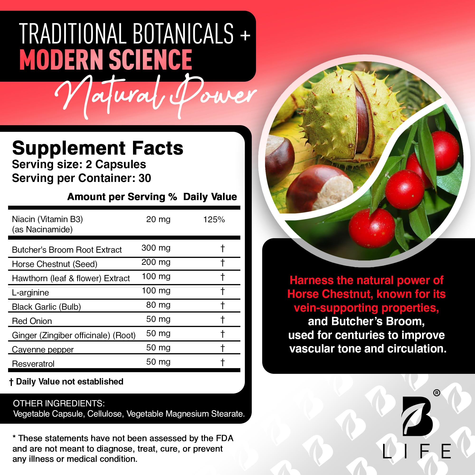 Circulation Support Supplement for Vein & Artery Health | Vascular Support with L-Arginine, Horse Chestnut & Butcher’s Broom | Promotes Healthy Leg Circulation & Vein Function | 60 Capsules — Amazon image 3