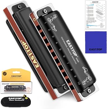 East top Harmonica Ab,Updated Blues Deluxe Harmonica Ab Key 10 Holes 20 Tones Diatonic Mouth Organ, harmonica for Adults, Professionals, Beginners and Students as gift