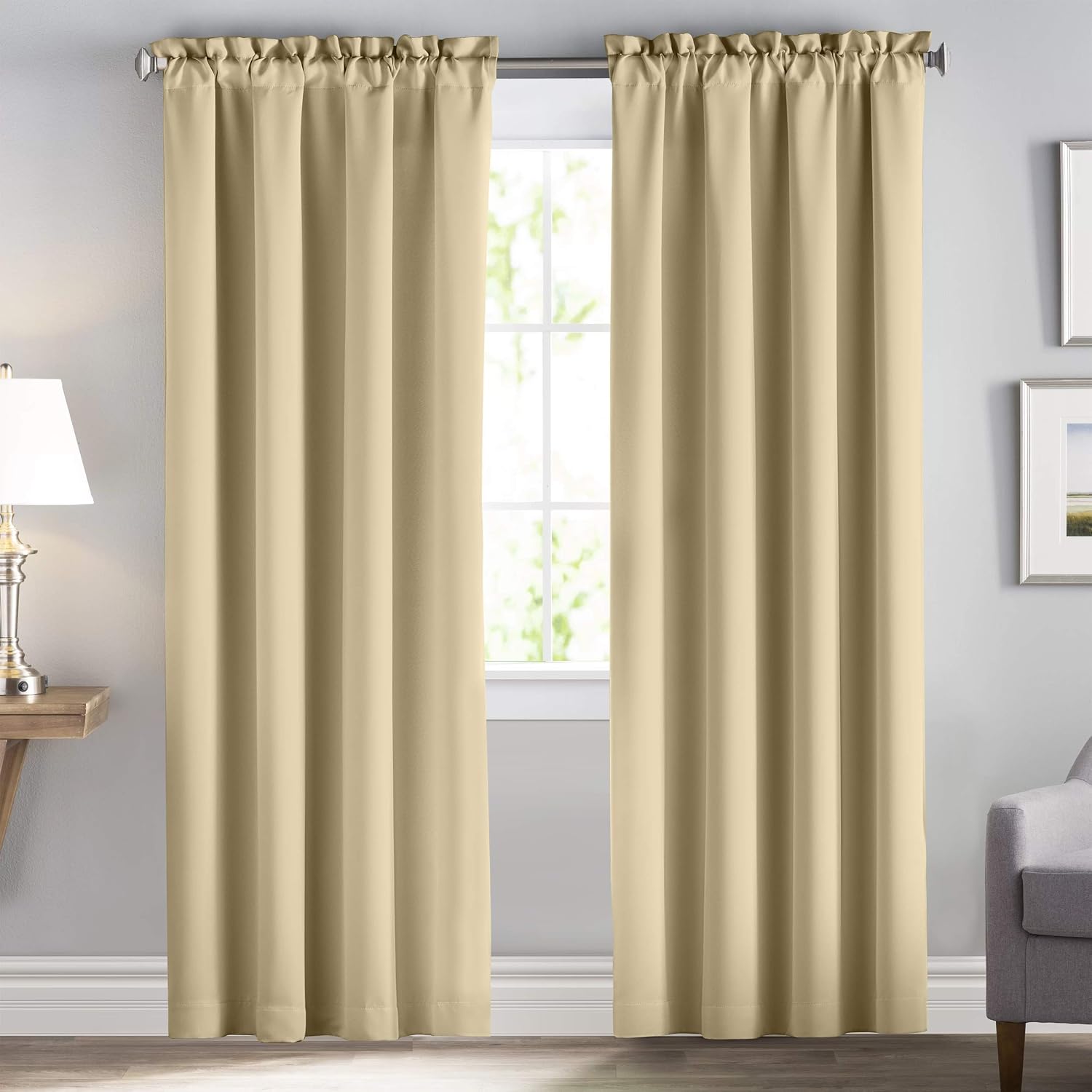 downluxe Bedroom Room Darkening Curtains 84 Inch Length- Super Thick Layers Blackout Drapes for Living Room (1 Pair, 52 Inch Wide by 84 Inch Long, Cream Beige)