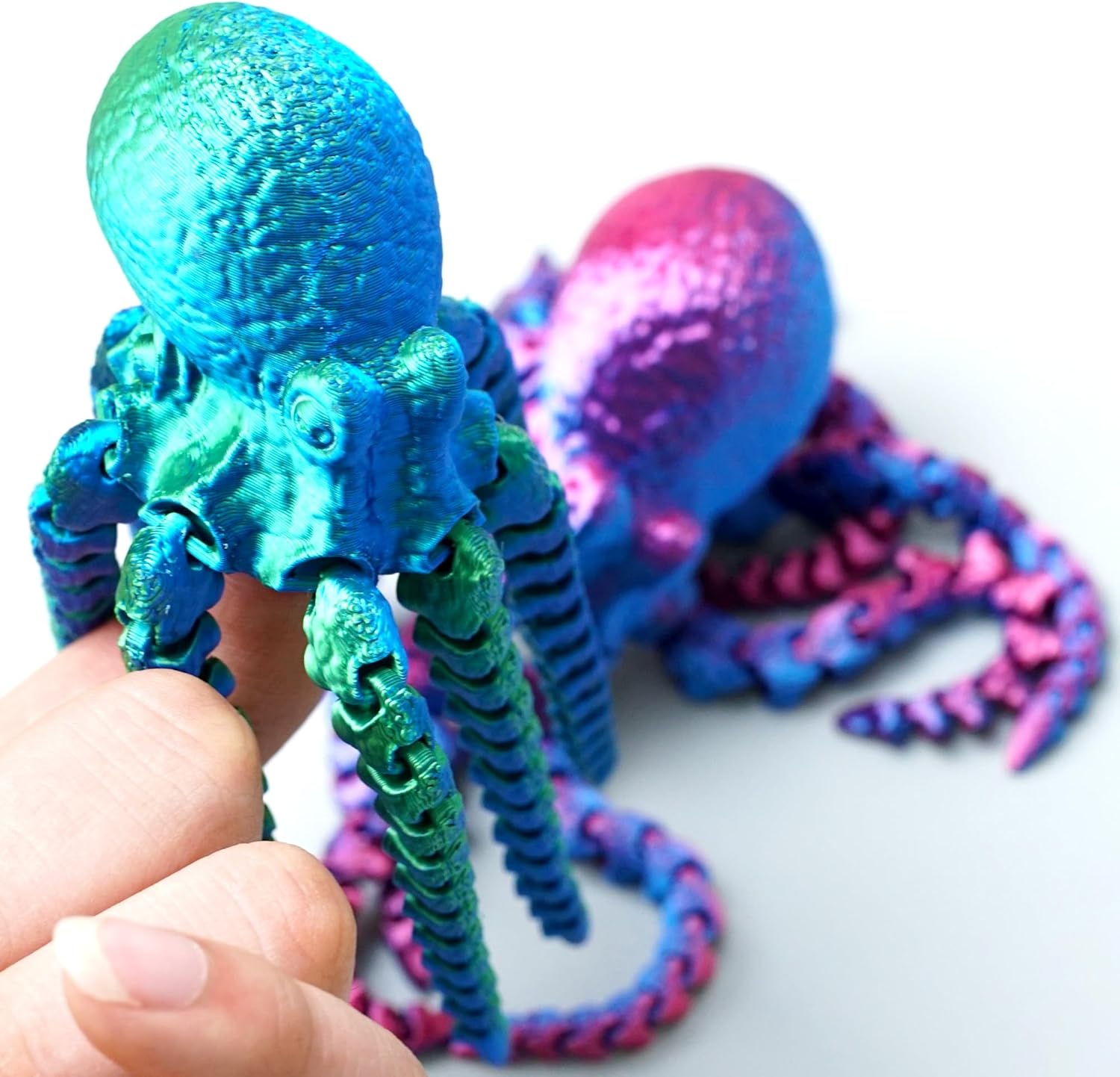 2pcs 3D Printed octopus Model,Flexible Realistic Articulated Animal Fidget Toys,Mystery Figurines Gifts for Easter,Executive Desk Funny Décor and Festival Collectible,Easter Basket Stuffers (RB+GB)