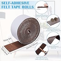 Vista 77 de Zonon 4 rollos de tiras de fieltro de 120 pulgadas con cinta adhesiva de fieltro para muebles, rollos de tiras autoadhesivas de poliéster resistente
