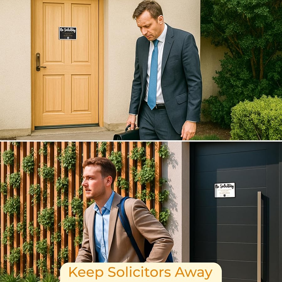 Woodamore Funny No Soliciting Sign For House Door - Small No Soliciting Sign For Front Door Hanging, Do Not Knock Or Ring Doorbell Signs For Home, Wooden No Solicitors Signs For Office Business - image 4