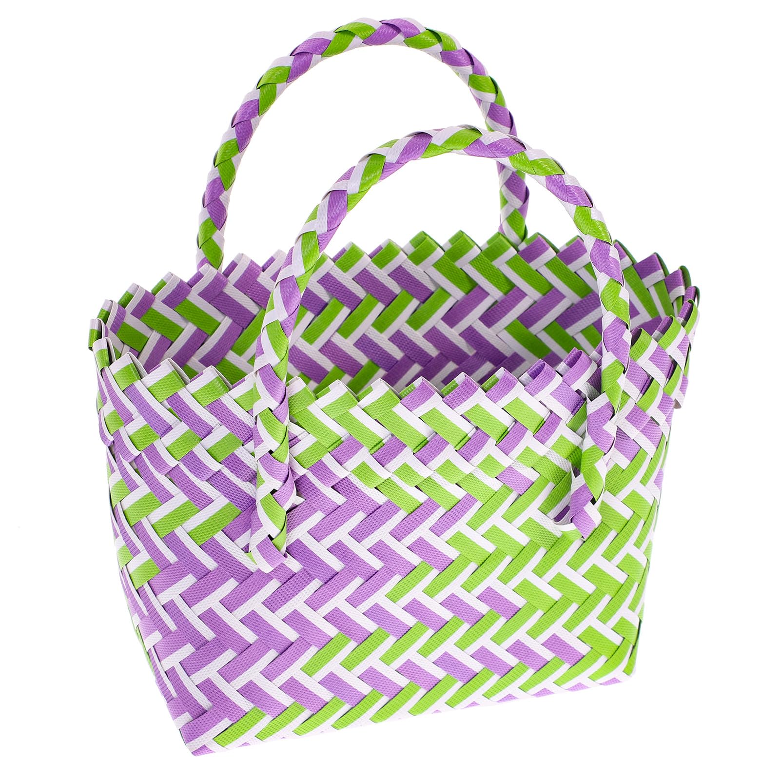 Panier Tressé en Pvc Léger Poignée, Grand Panier à Provisions Réutilisable pour Courses et Pique-niques, Style Rustique Chic, Capacité Spacieuse