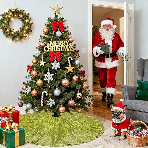 Miniatura 141 de Falda de árbol de Navidad de lentejuelas: Falda de árbol de bronce de 24 pulgadas, falda de satén con lentejuelas Falda de árbol pequeño