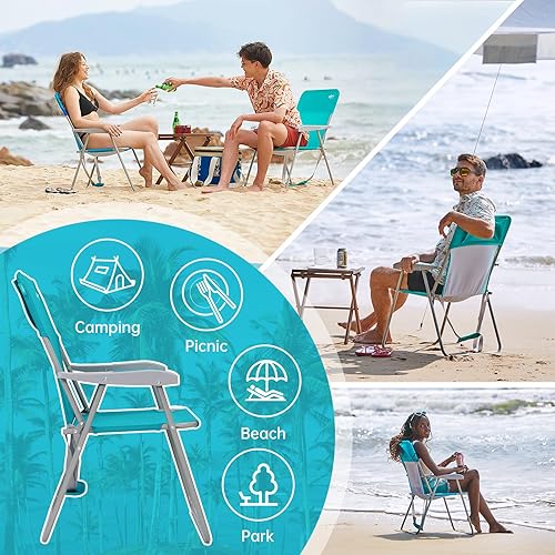 Miniatura 4 de #WEJOY Folding Beach Chair for Adults, Lightweight Beach Chair with Shoulder Straps, High Back Beach Chairs with Hard Armrest, Supports 300lbs for