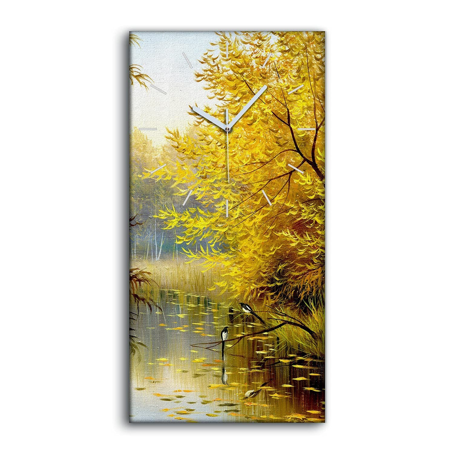 Horloge sur toile forêt de paysages lac 30x60cm pour offrir un cadeau déco salon moderne