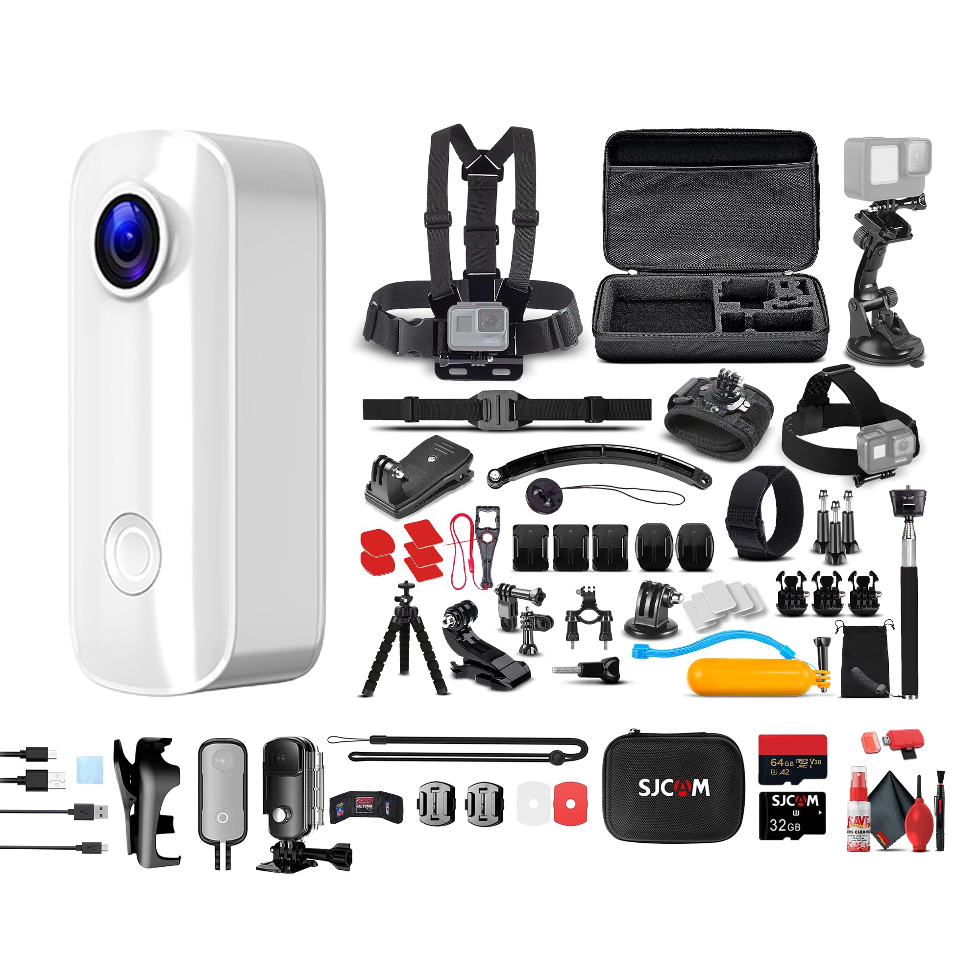 SJCAM C100 Plus Action Camera in White with 4K Video, EIS Stabilization, and Audio Recording, Bundle Including: 64GB Micro SD Card, 50-in-1 Action Kit, Card Reader, Card Wallet, and Micro USB Cable-image-22