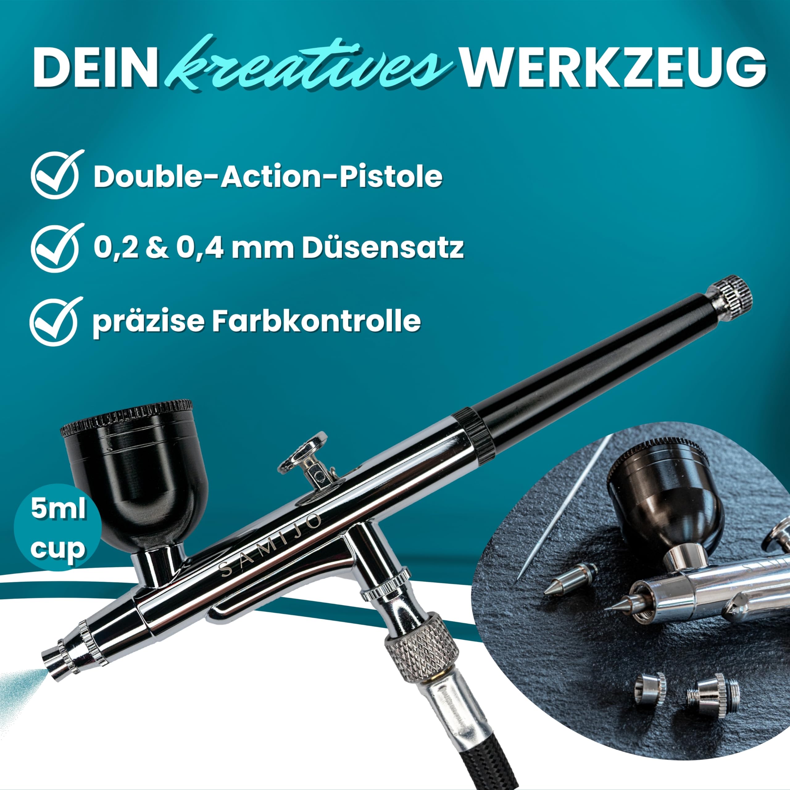 SAMIJO Set aerografo con compressore, set aerografo per modellismo, pittura in miniatura, fai da te, pistola per aerografo a doppia azione, kit completo, grafitti, pittura in miniatura, artigianato,