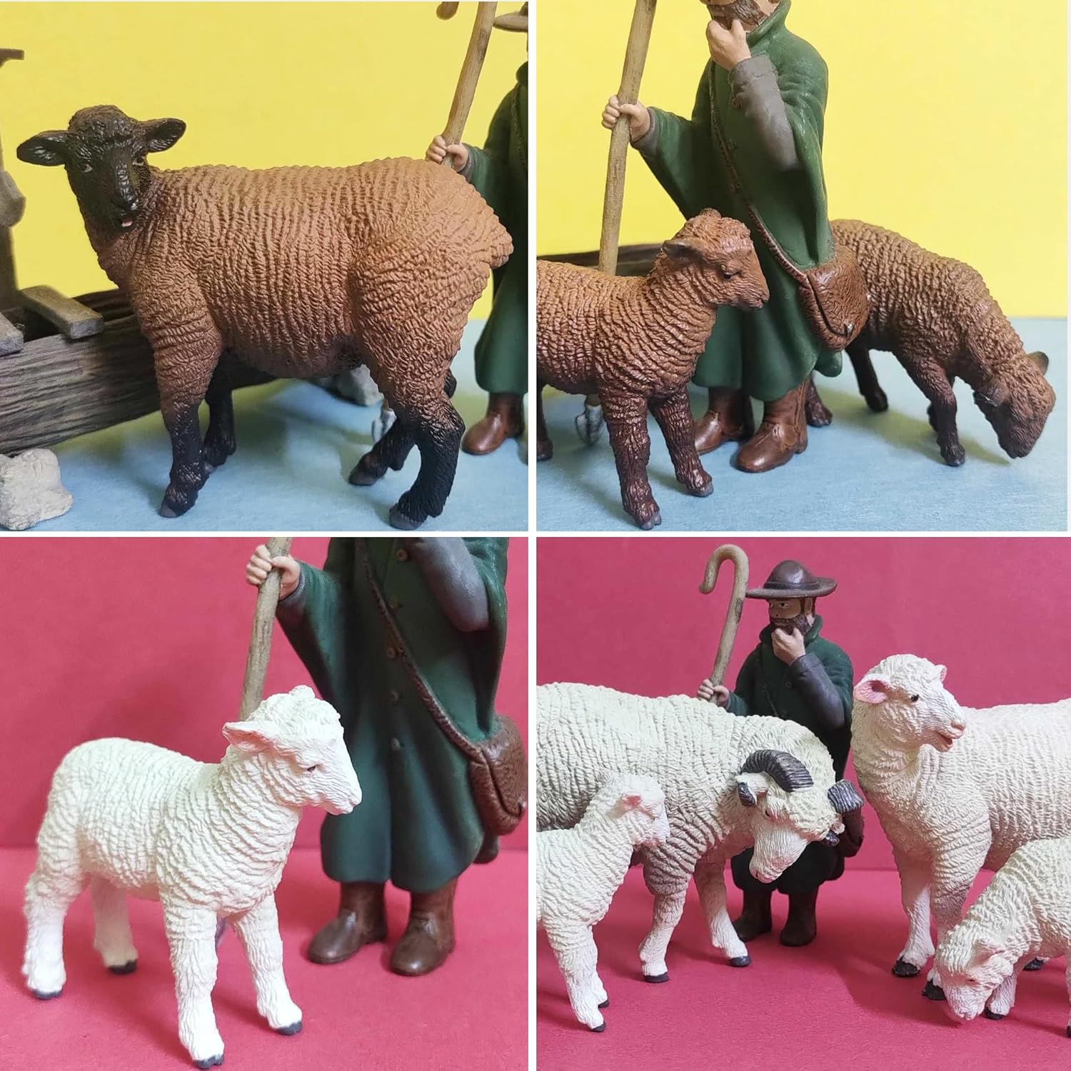 Toymany 16PCS Jungle Animals and Farm Animals Figures, Realistic Lion, Tiger, Cheetah and Jaguar Figures and Merino Sheep Figurines with Cubs, Cake Toppers Christmas Birthday Toy Gift for Kids