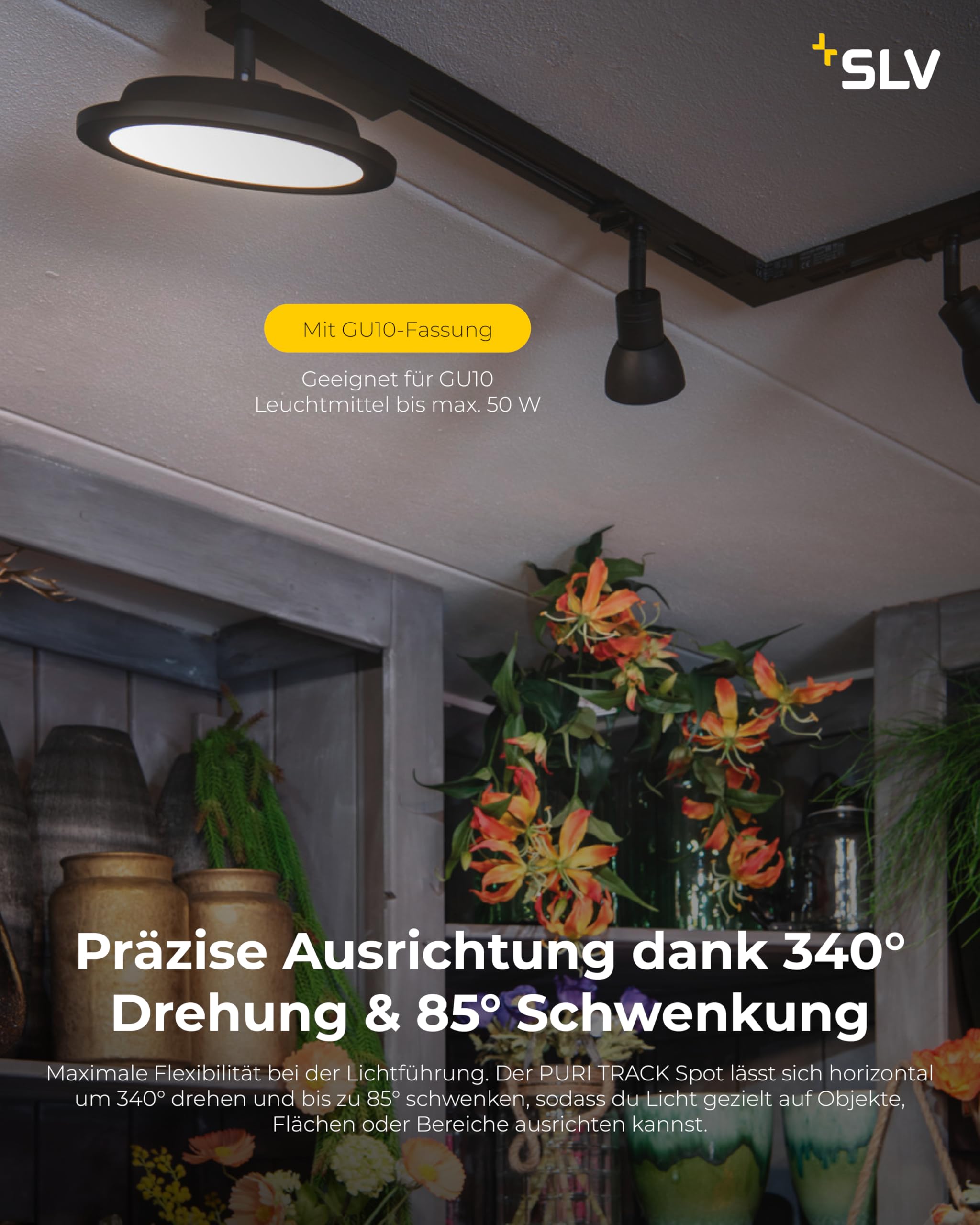 SLV LED 1-Phasen-Strahler PURIA TRACK GU10 QPAR51 Dreh- und schwenkbarer Schienen-Strahler